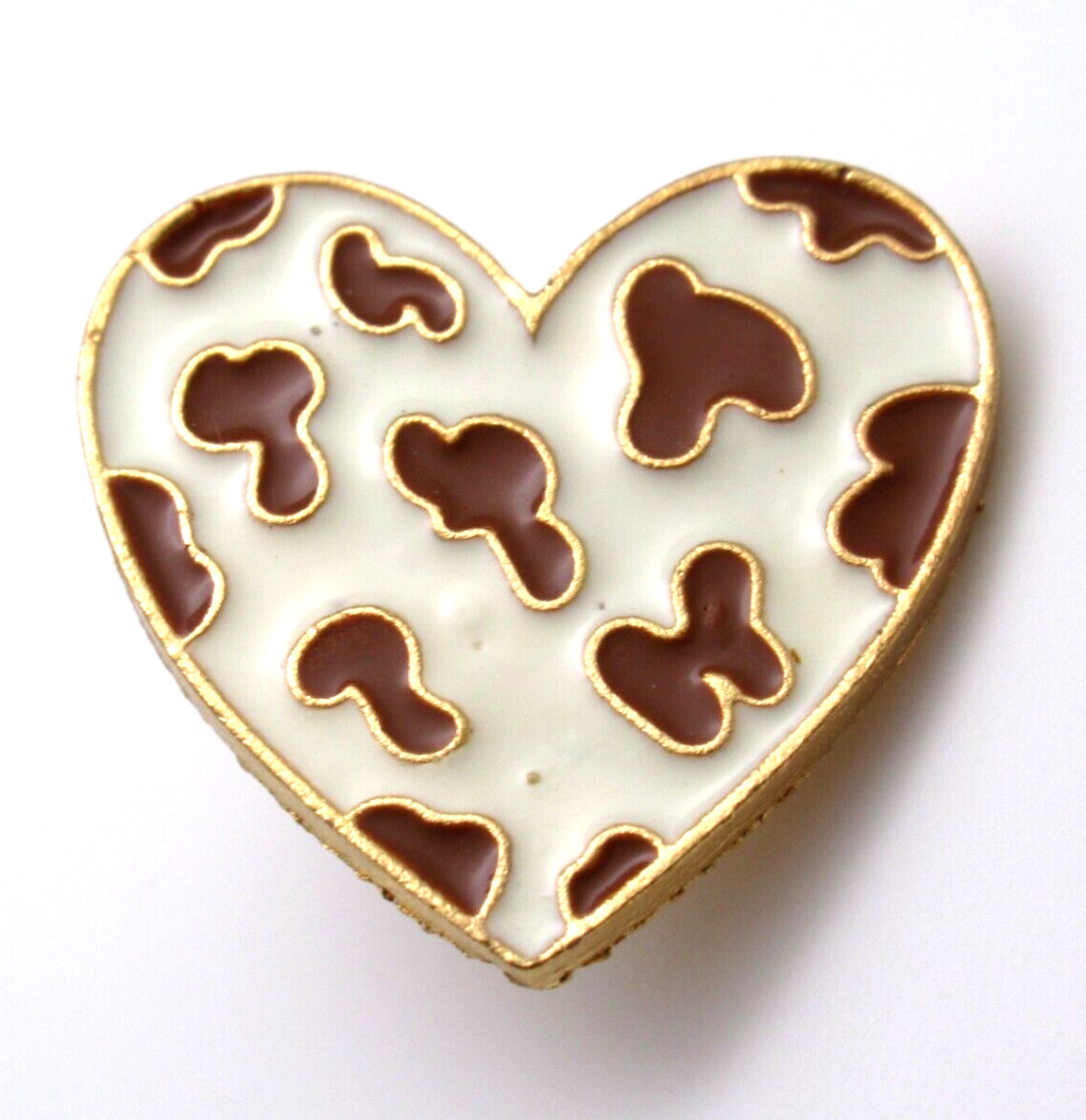 Cow Print Heart Lapel Pin Gold Tone Border Country Western Aesthetic