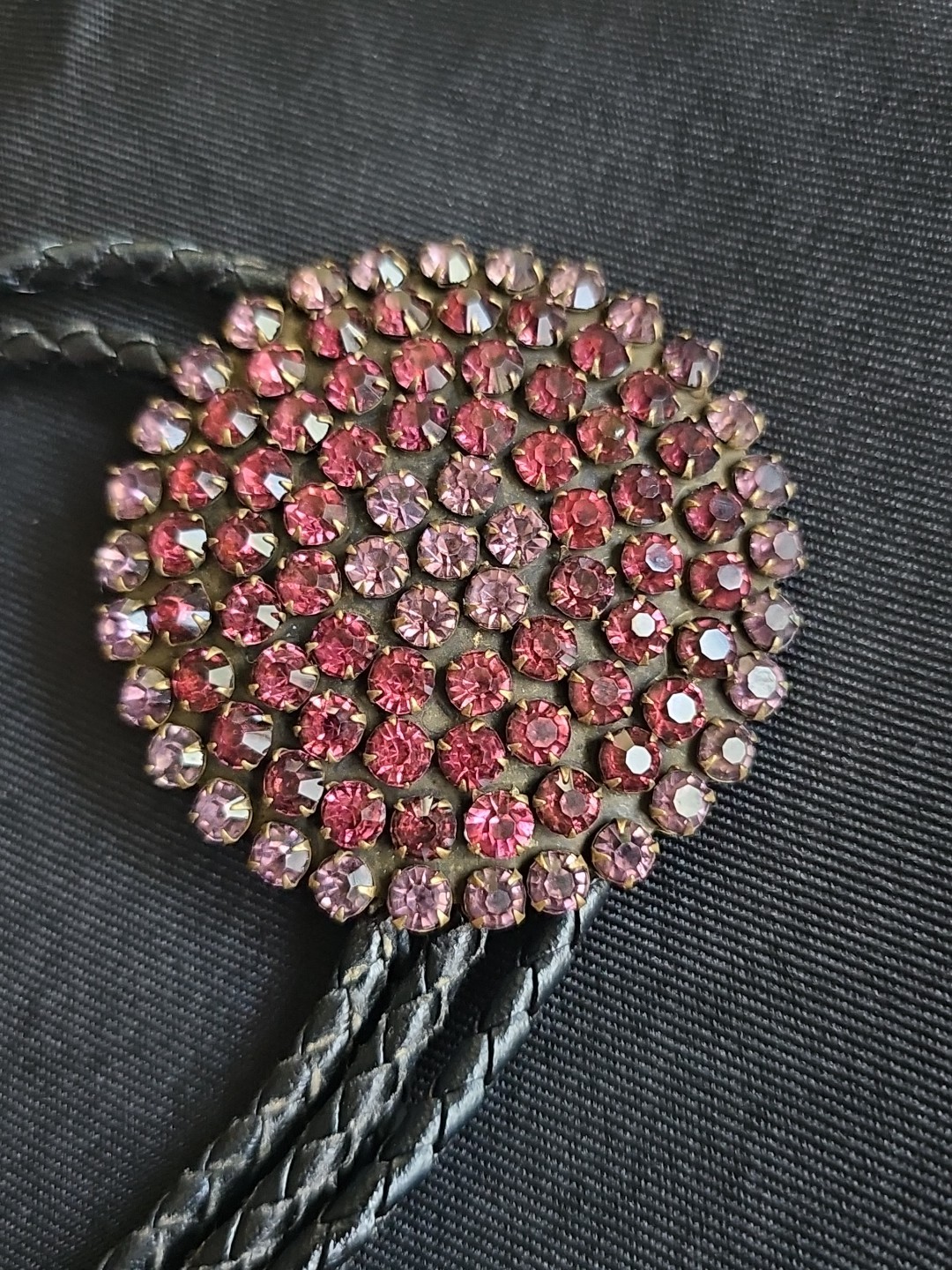 Vintage PINK Rhinestone Lariat Bolo Leather Necklace