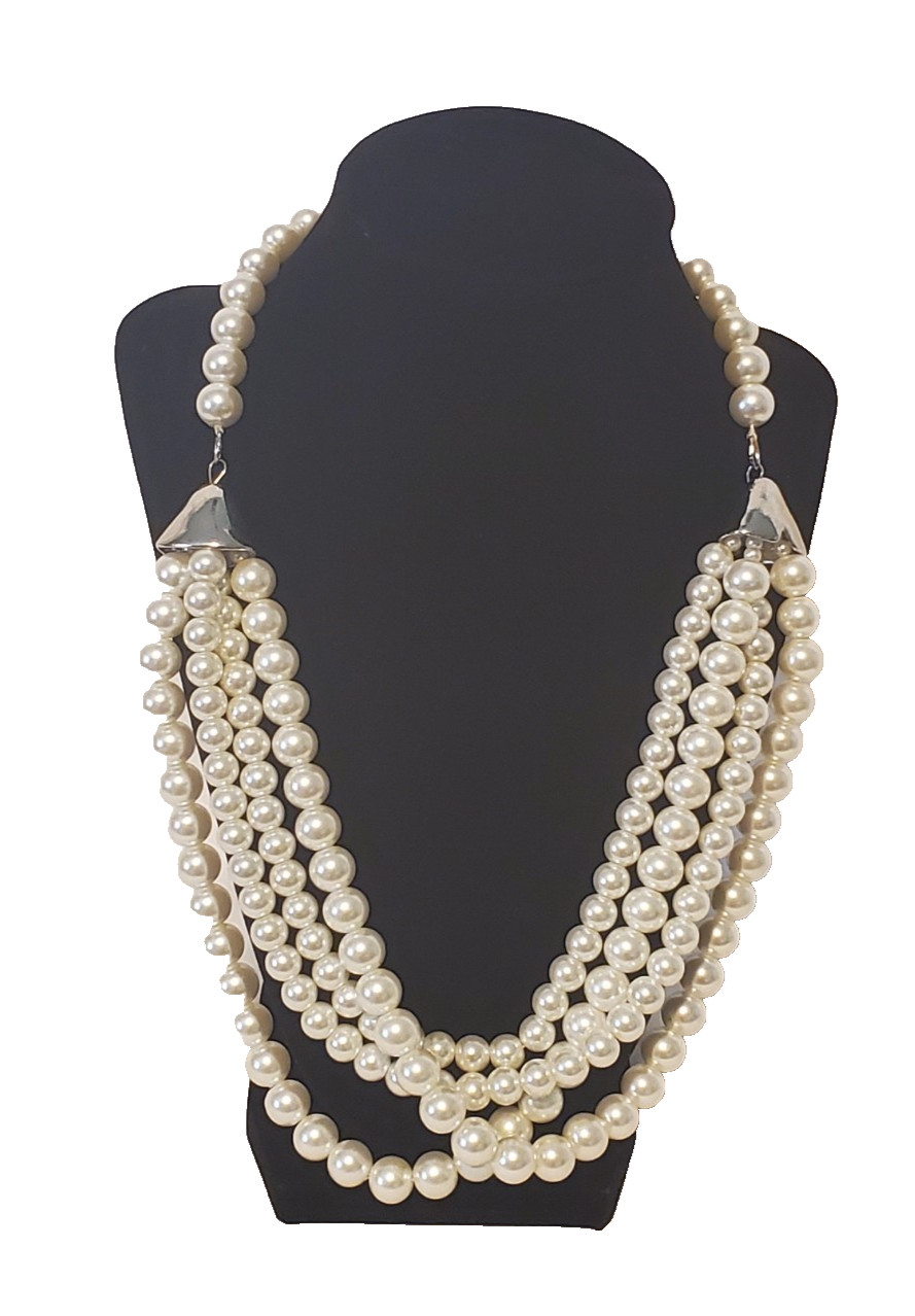 Vtg Multi Strand Faux Pearl Necklace With Silver Tone Lobster Claw Clasps C 1946