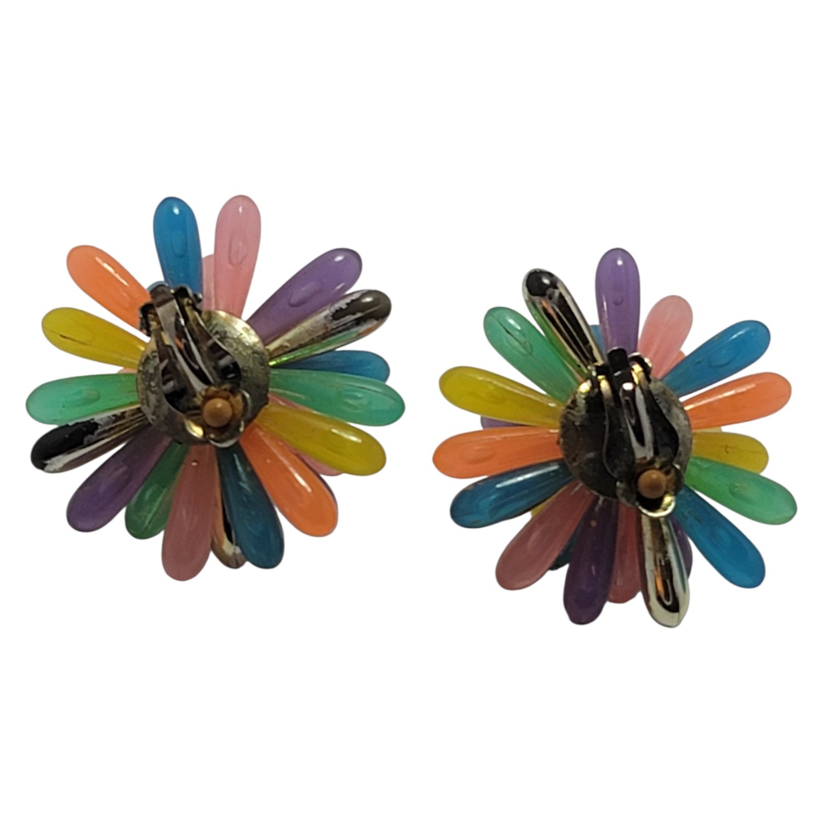 Vintage Starburst Multi Color Pastels Earrings Clip On Soft Acrylic