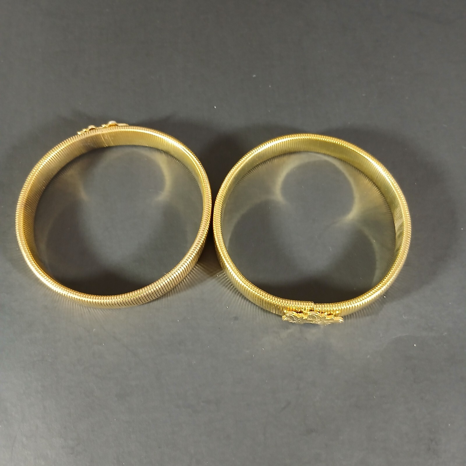 1960s Vintage Pair Cuff Rings with Butterflies Gold Tone Stretchy Statement