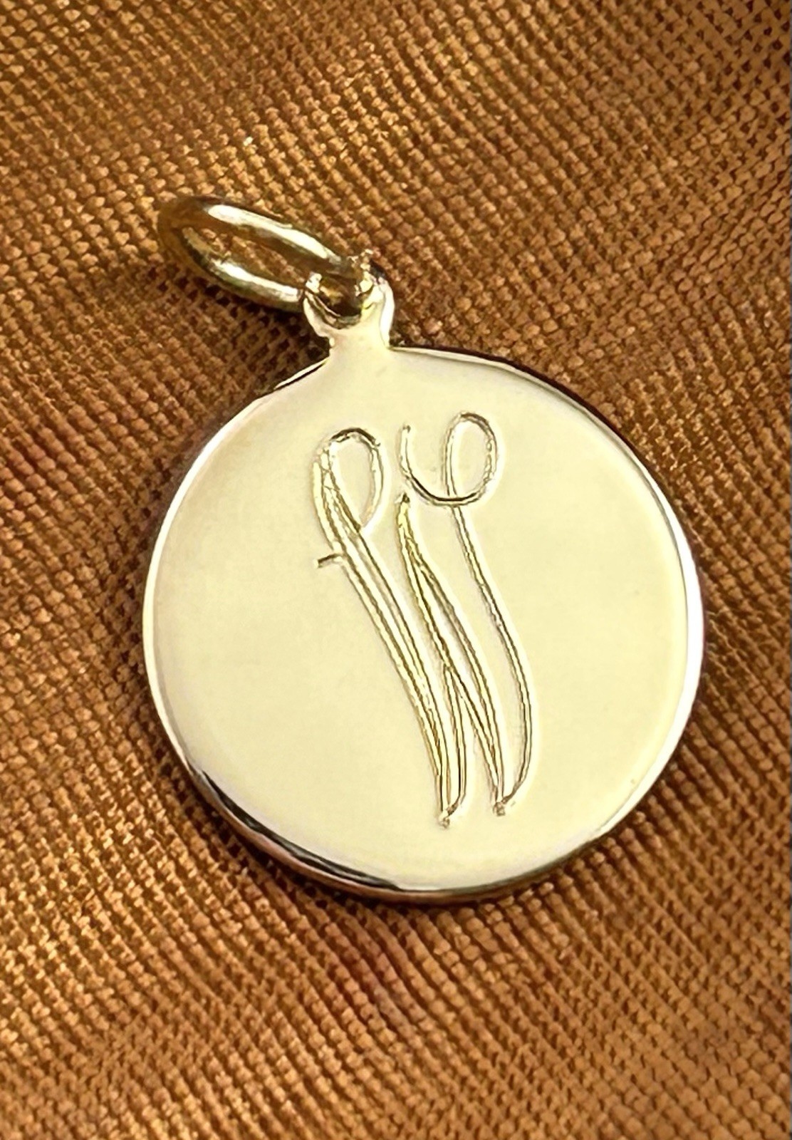 Vintage Initial W Charm Dainty Pendant Etched Gold Plated Metal Vintage Jewelry