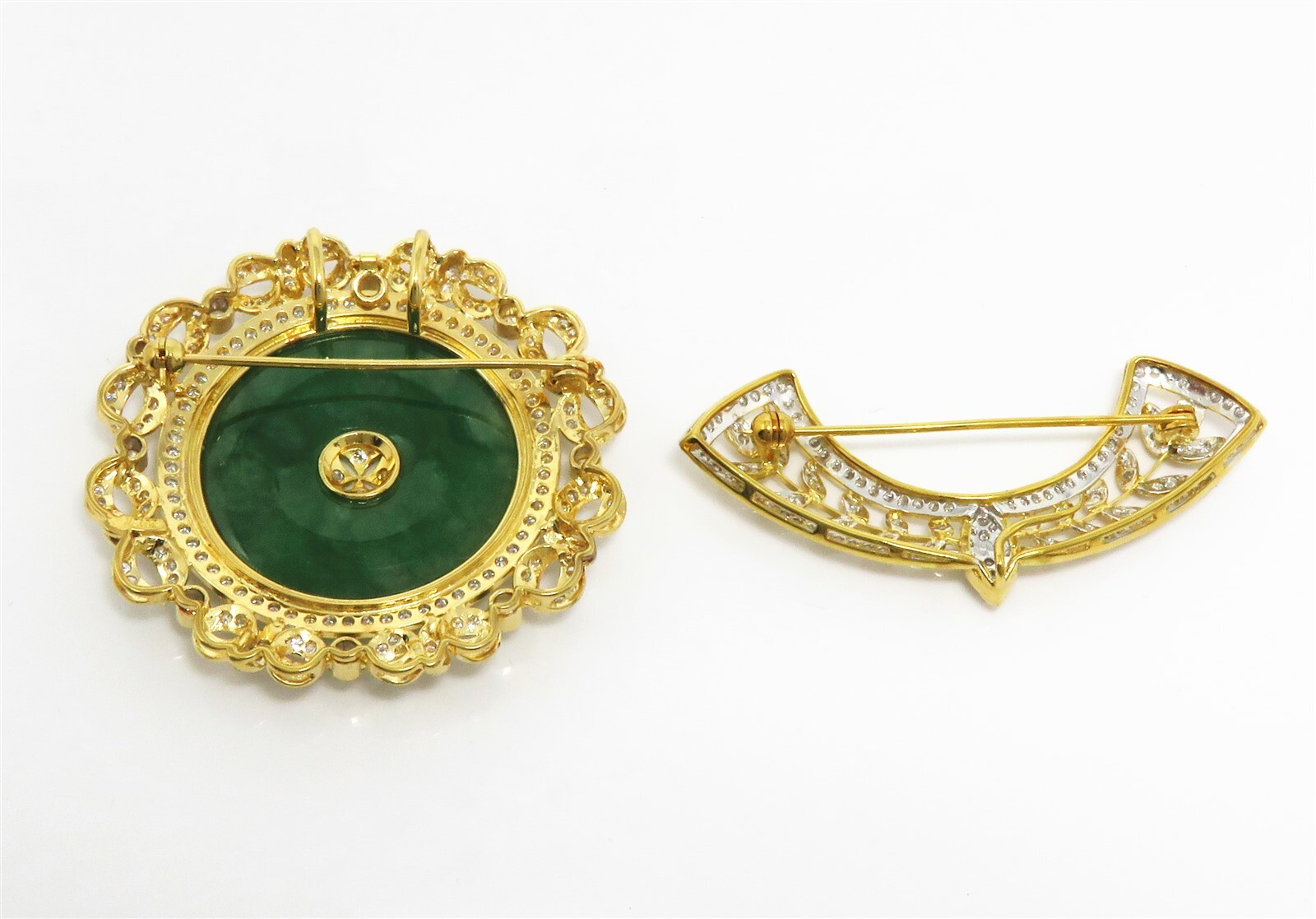 NYJEWEL GIA Certified 18k Gold Jadeite A Jade Fei Cui & 3.8ct Diamond Brooch 翡翠