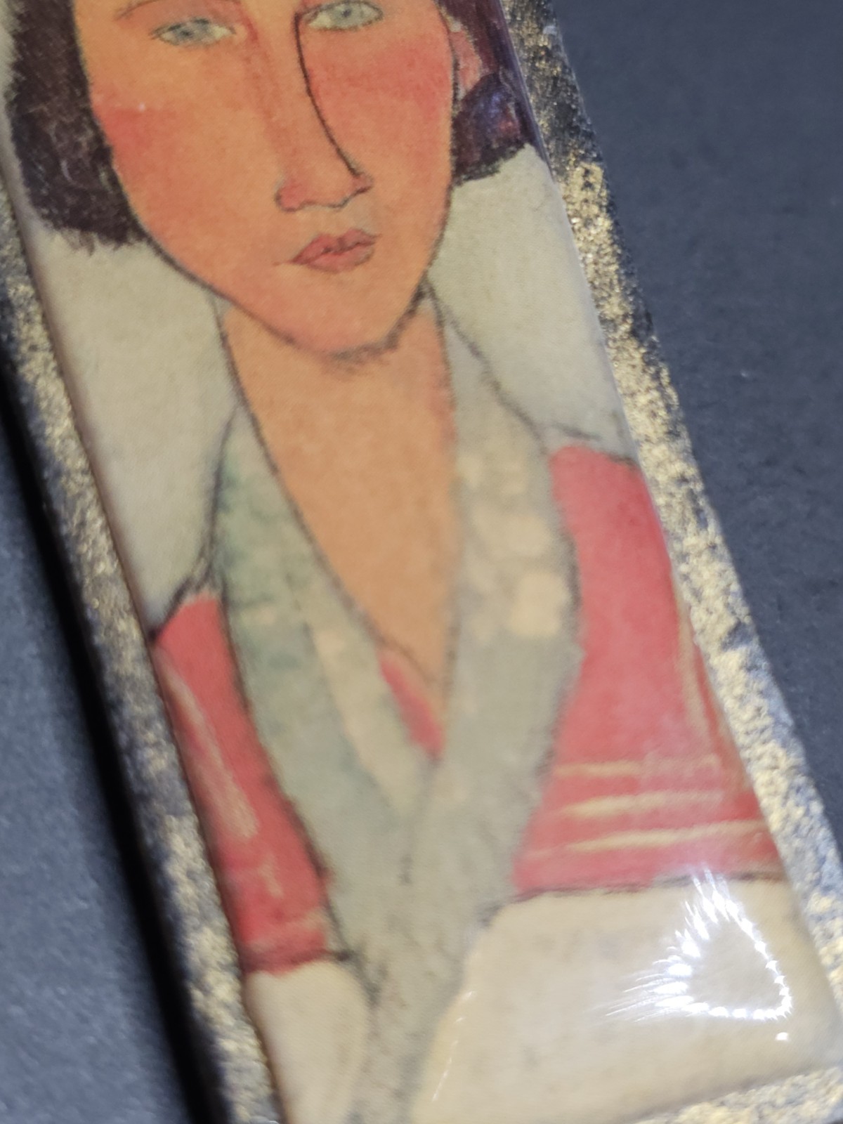Vintage Woman Portrait Folk Art Brooch Pin Signed CR Wood Backing Rectangle