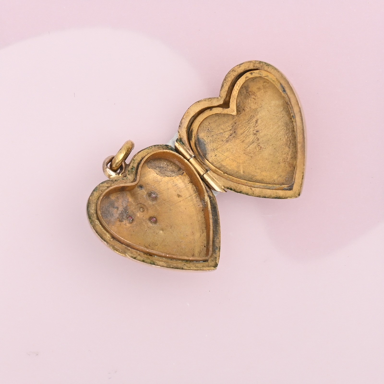 Antique Victorian Puffy HEART Starburst Gold Filled Paste Charm Pendant Locket