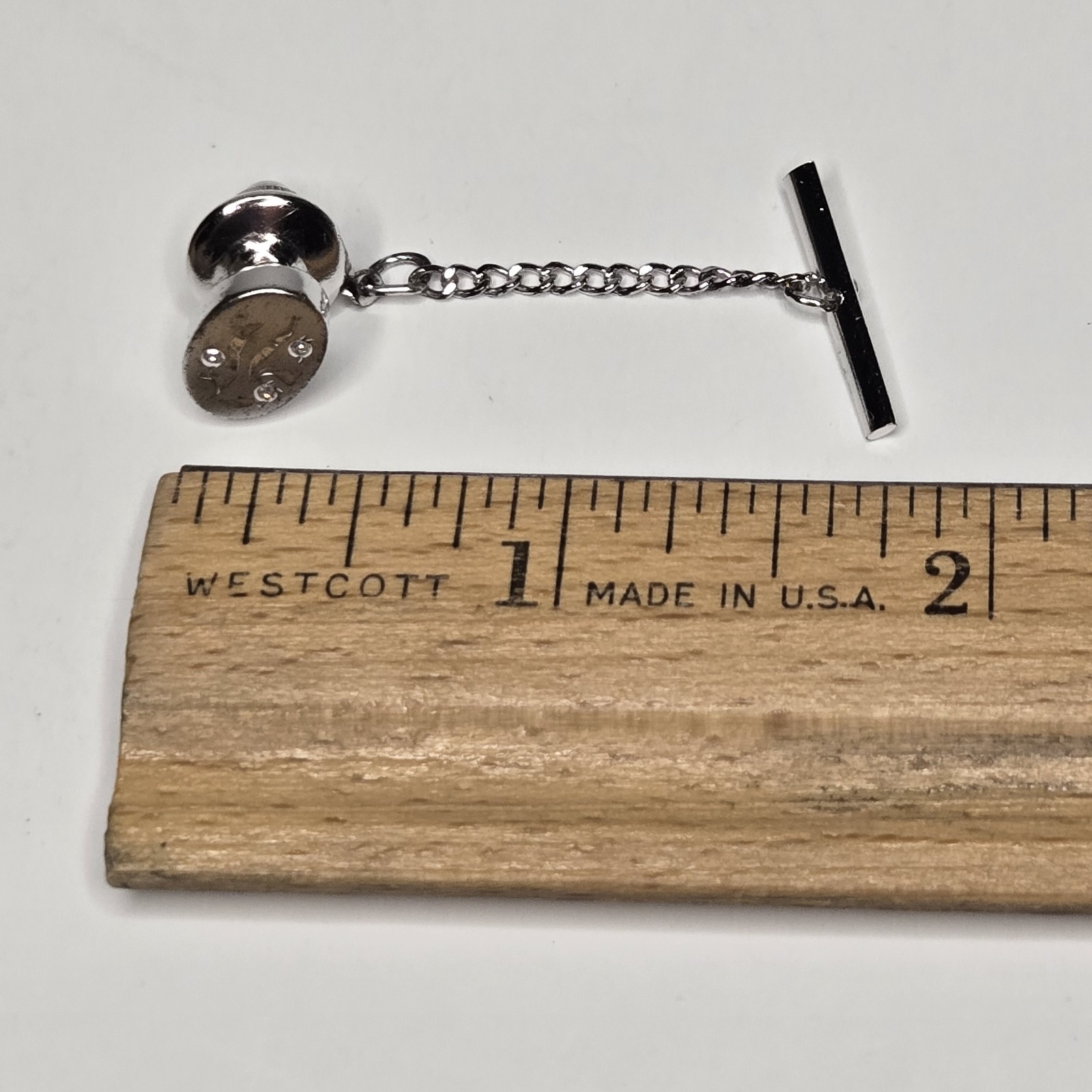 Vintage Anson Sterling Silver Tie Tack Modernist Abstract Rhinestone Pin T-Bar