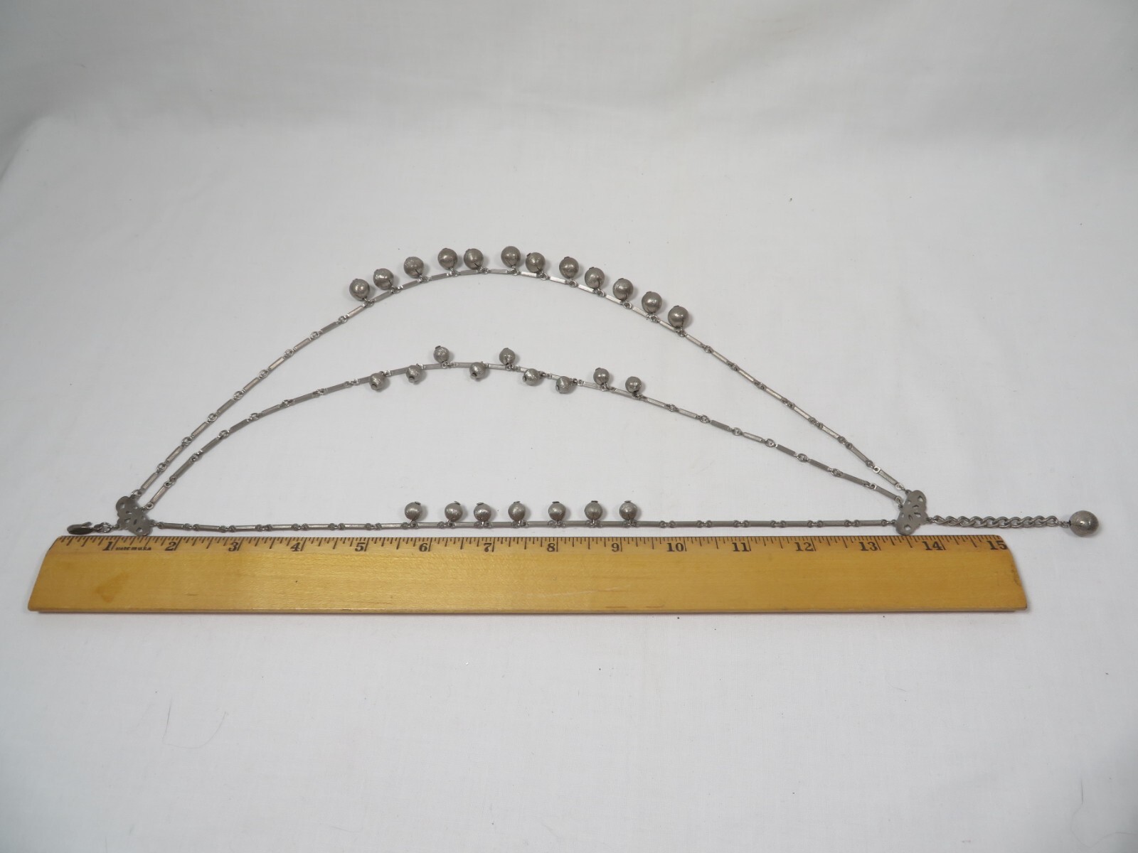 Vintage Marino Necklace 3 Strand Silver Tone Metal Baubles