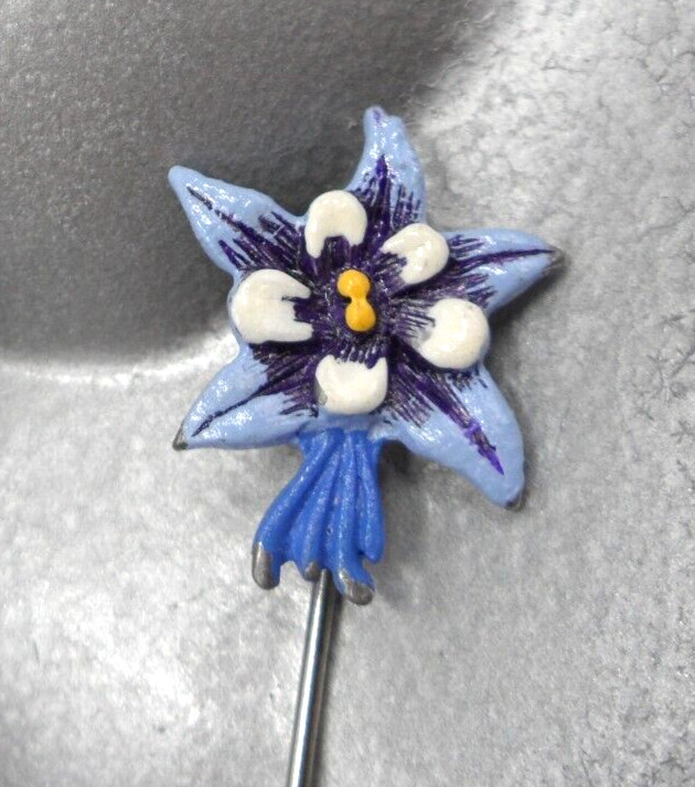 Vintage Stick Lapel Pin Hand Painted Pewter Starfish Flower Signed J. Ritter EUC
