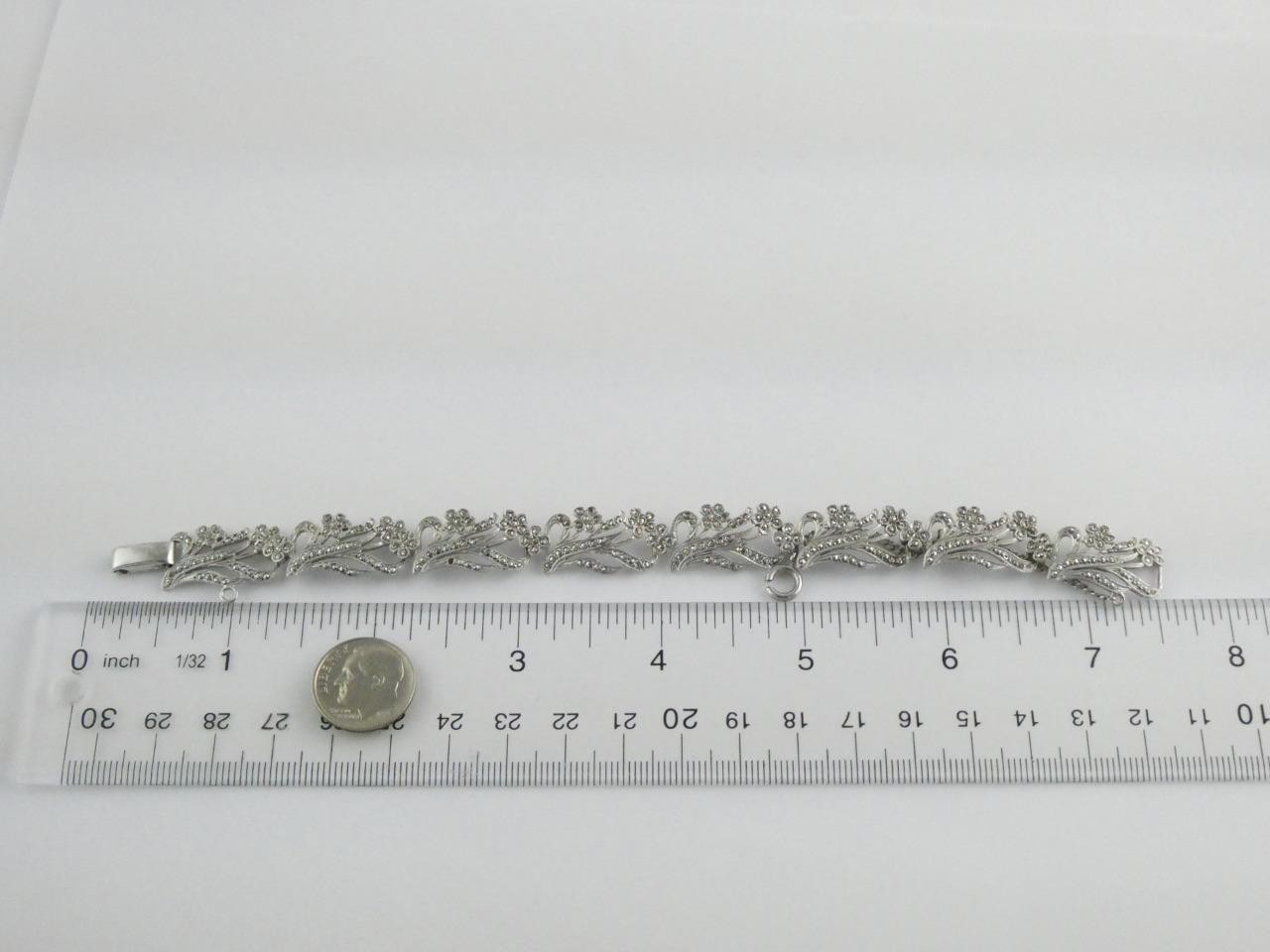 Vintage Deco Style Sterling Silver Marcasite Studded Bracelet 7.25 In GEMS MISS