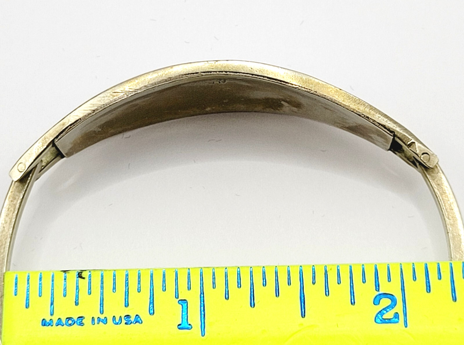 Inlaid MOP Abalone Shell Alpaca Mexico Silver Tone Vintage 1980s Hinged Bracelet