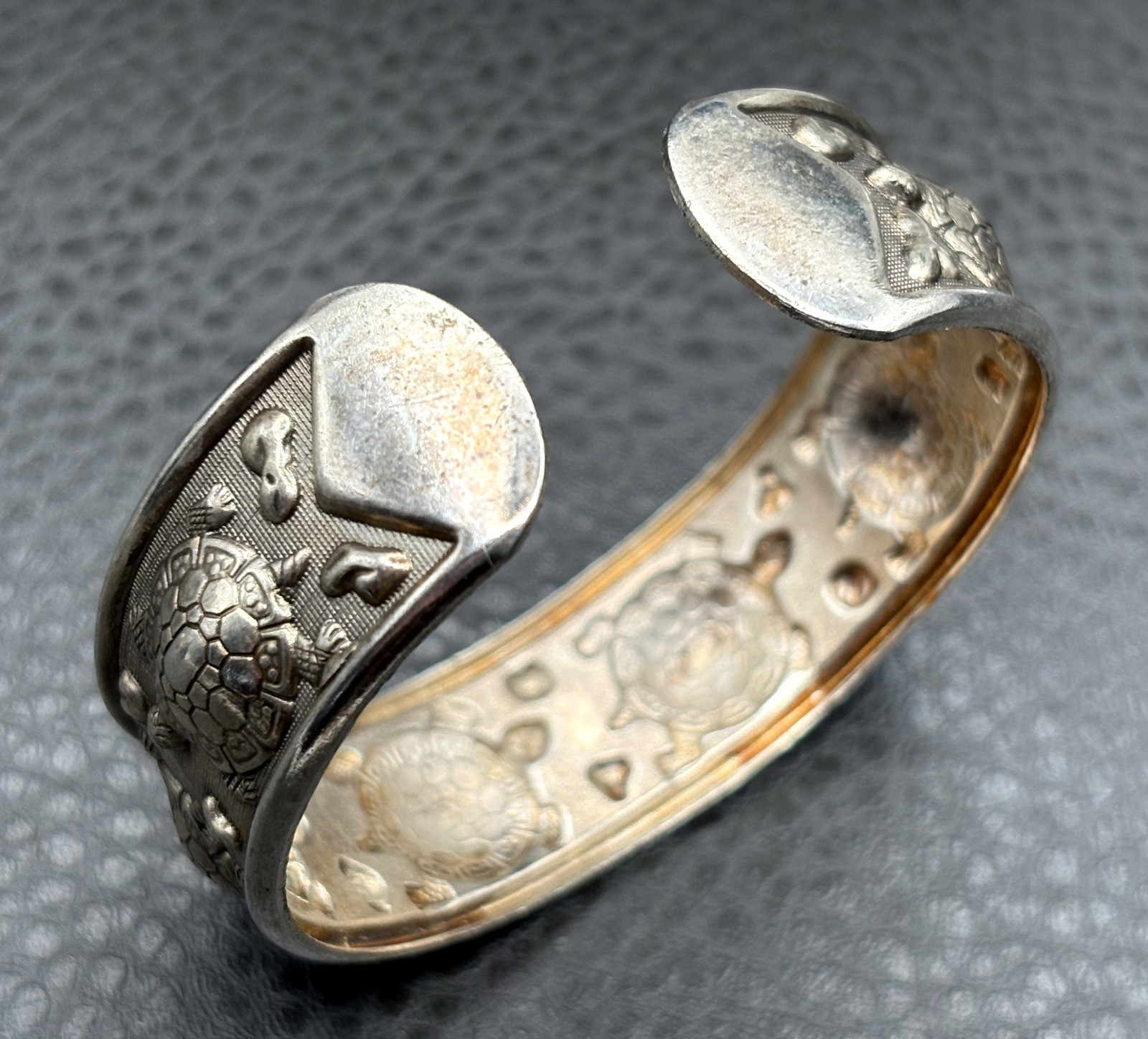 Vintage Sea Turtle Boho Cuff Bracelet Ethnic Silver Tone Bangle 7.25”