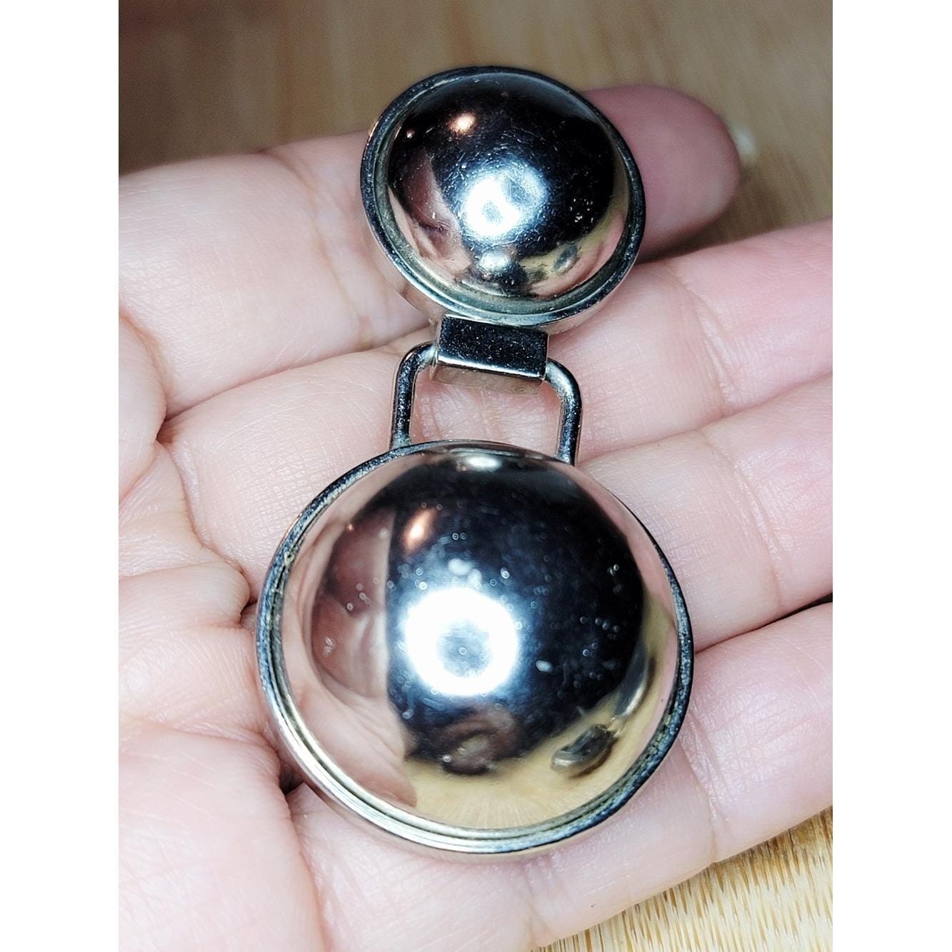 Vintage Bellini Silver Tone Dome Clip Earrings Large Modernist Statement 2.25″