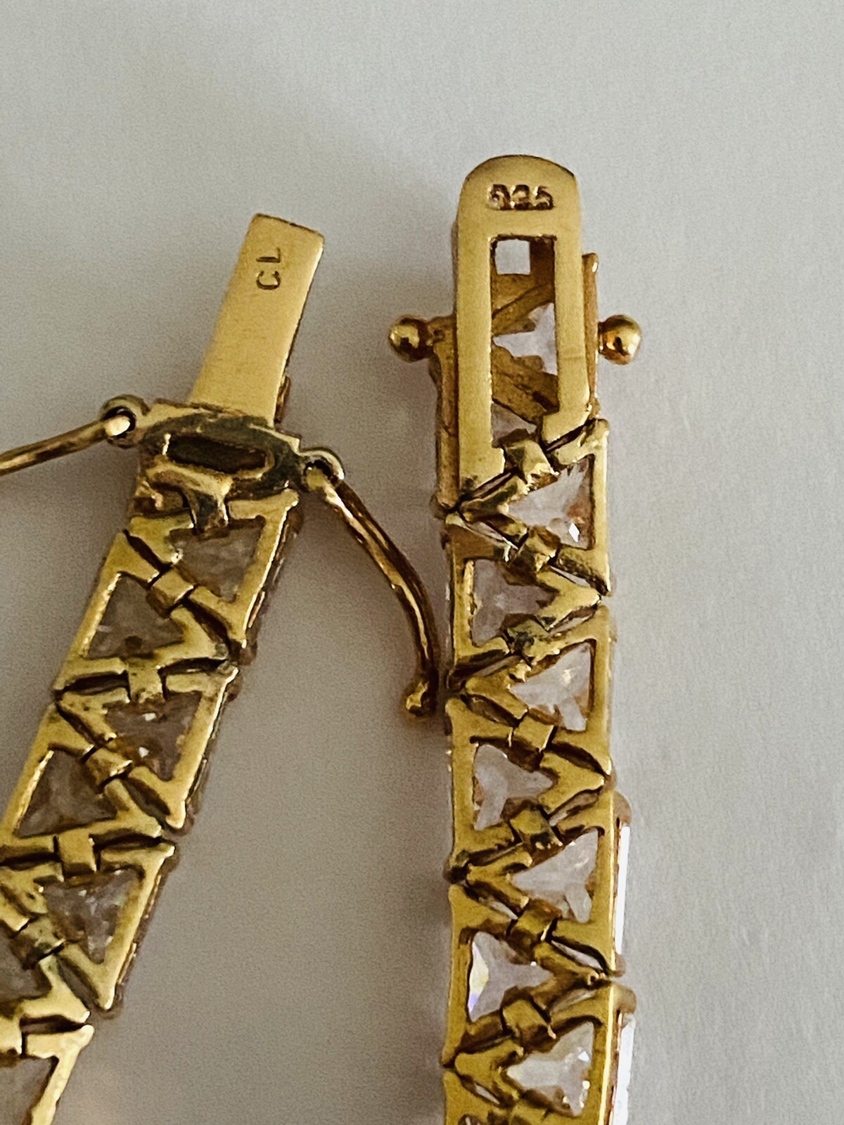 Vintage 18K Gold Vermeil Sterling Silver Trillion Cut CZ Tennis Link Bracelet