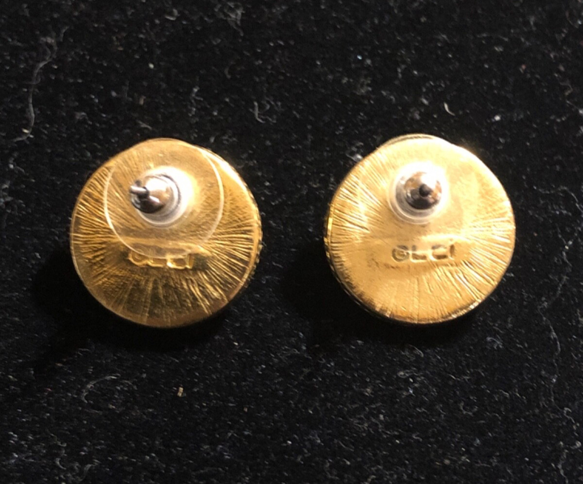 Liz Claiborne Gold Tone Earrings with Brown Cabochon Center