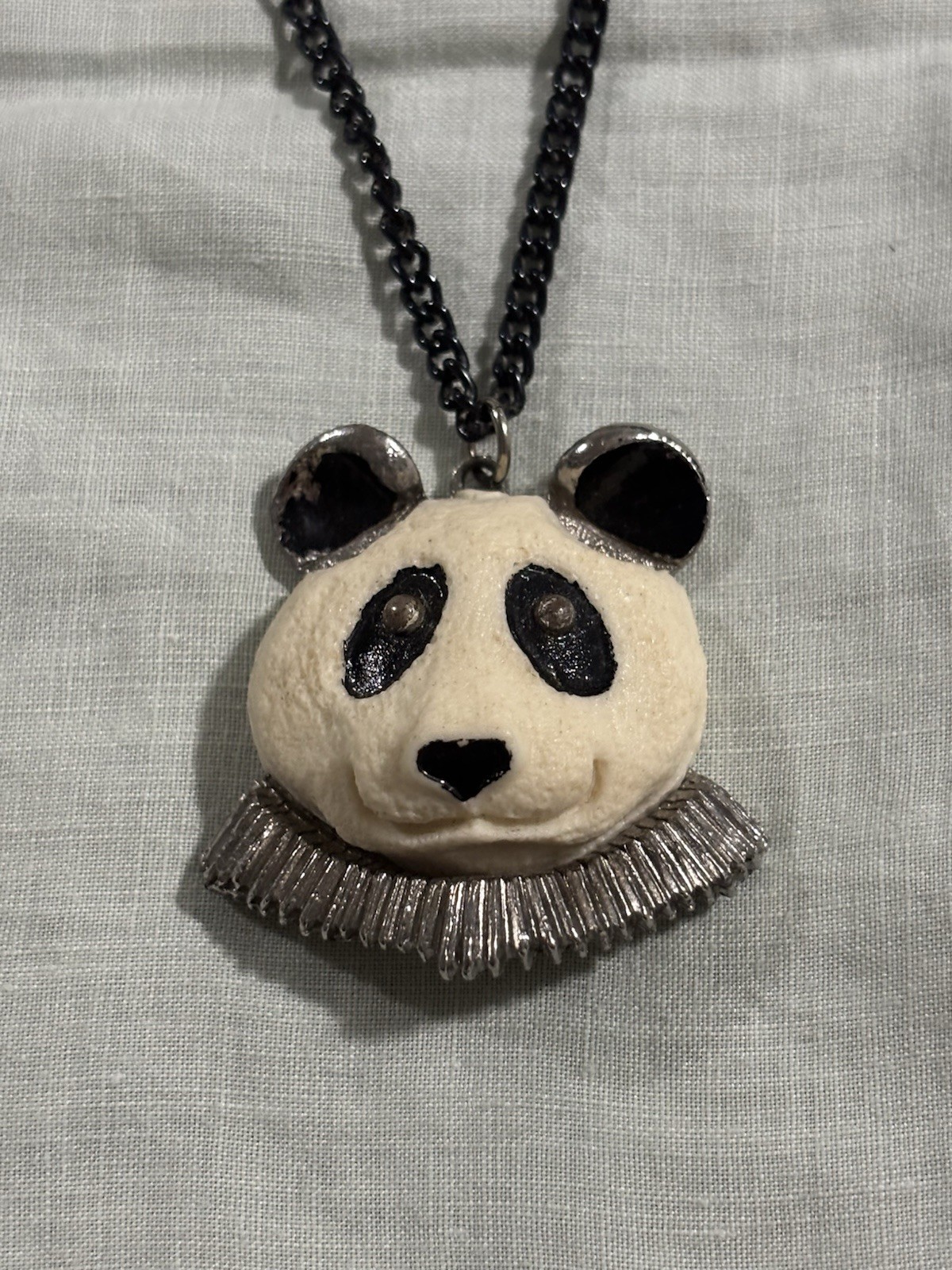 Rare 1970s Luca Razza Panda Necklace Signed Resin Pendant Designer Vintage HTF