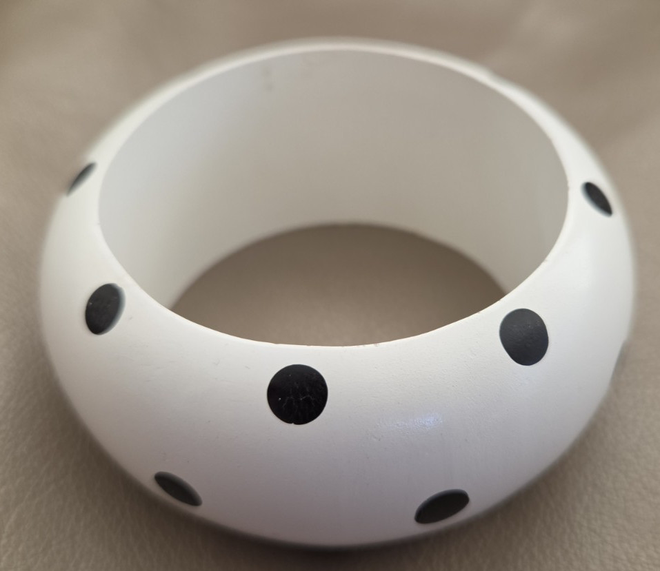 VINTAGE Chunky Bangle Bracelet White With Black Polka Dots