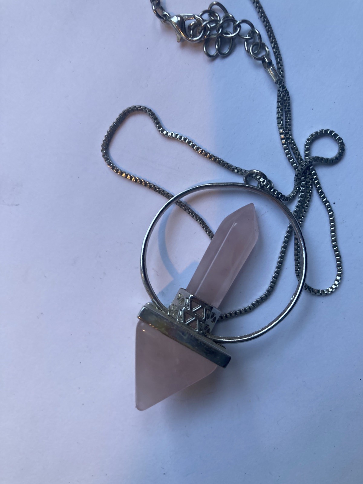 Large Rose Quartz Silver Tone Stone Necklace Clarity Beauty Peace Stunning