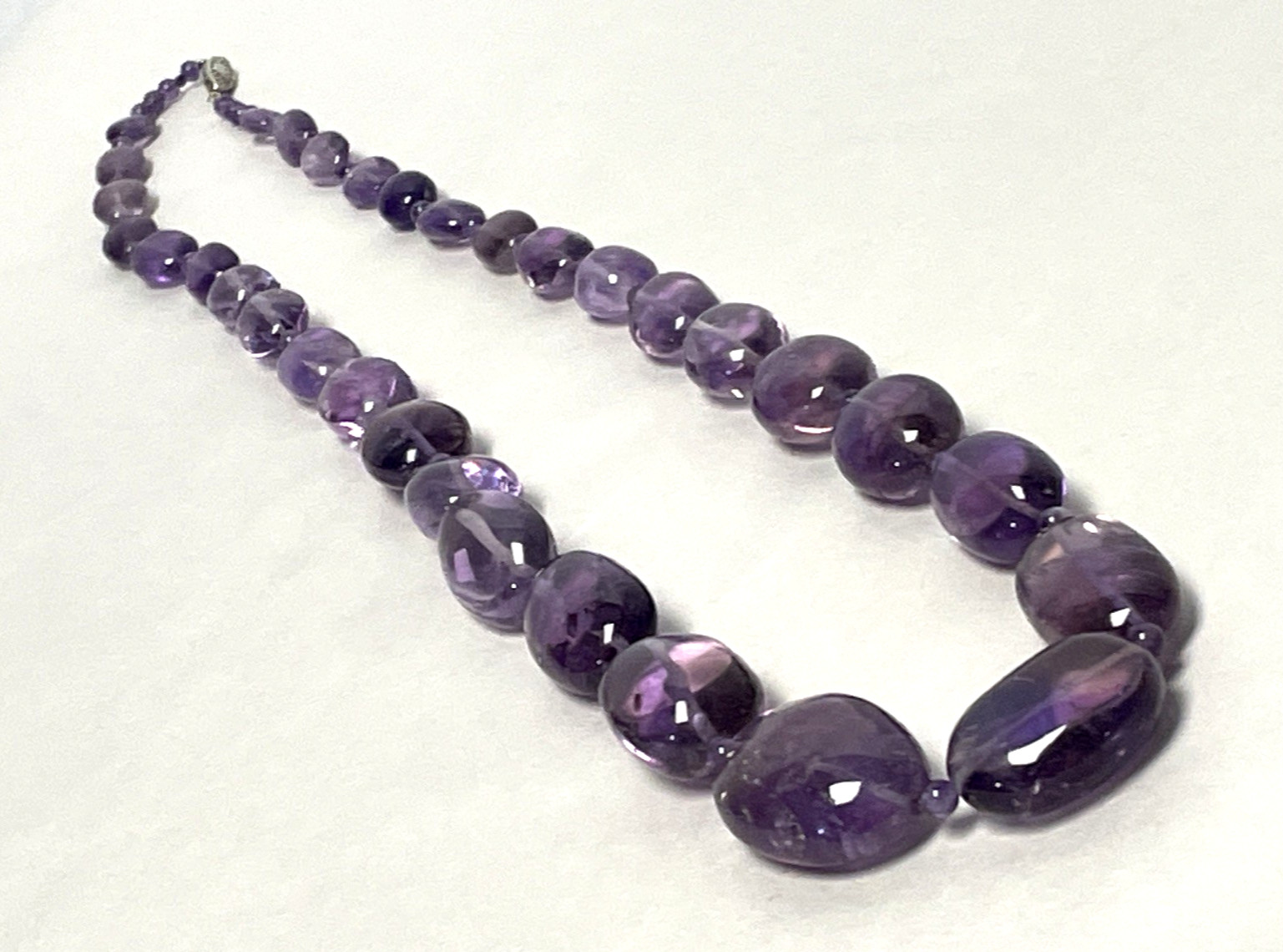 Vintage Large Natural Amethyst Bead Necklace 29″ 152g Sterling Silver Clasp