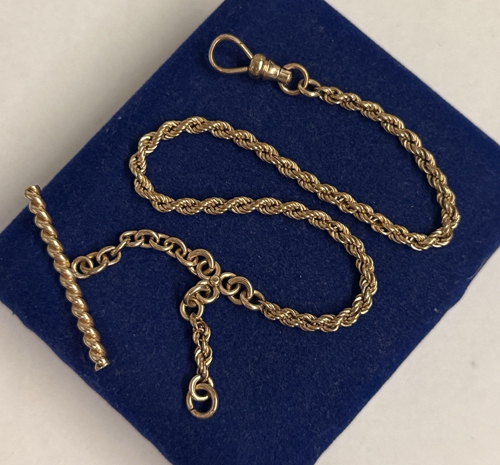 Heavy 14.2g Gold filled Watch Chain Gf 11” ROPE Chain T Bar 3.7mm victorian Fob