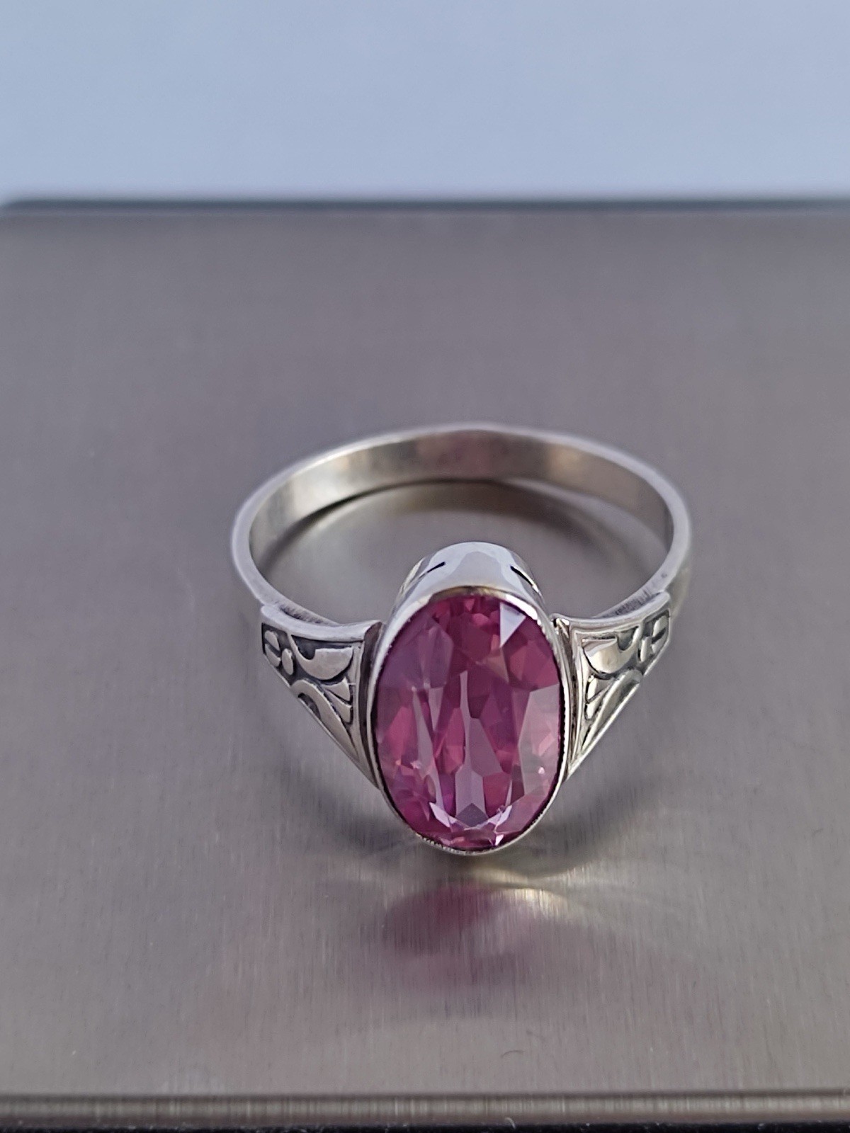 Vintage 70s Soviet Union Silver 875 USSR Ring Pink Sapphire Size US 7.5/ 17.5 mm