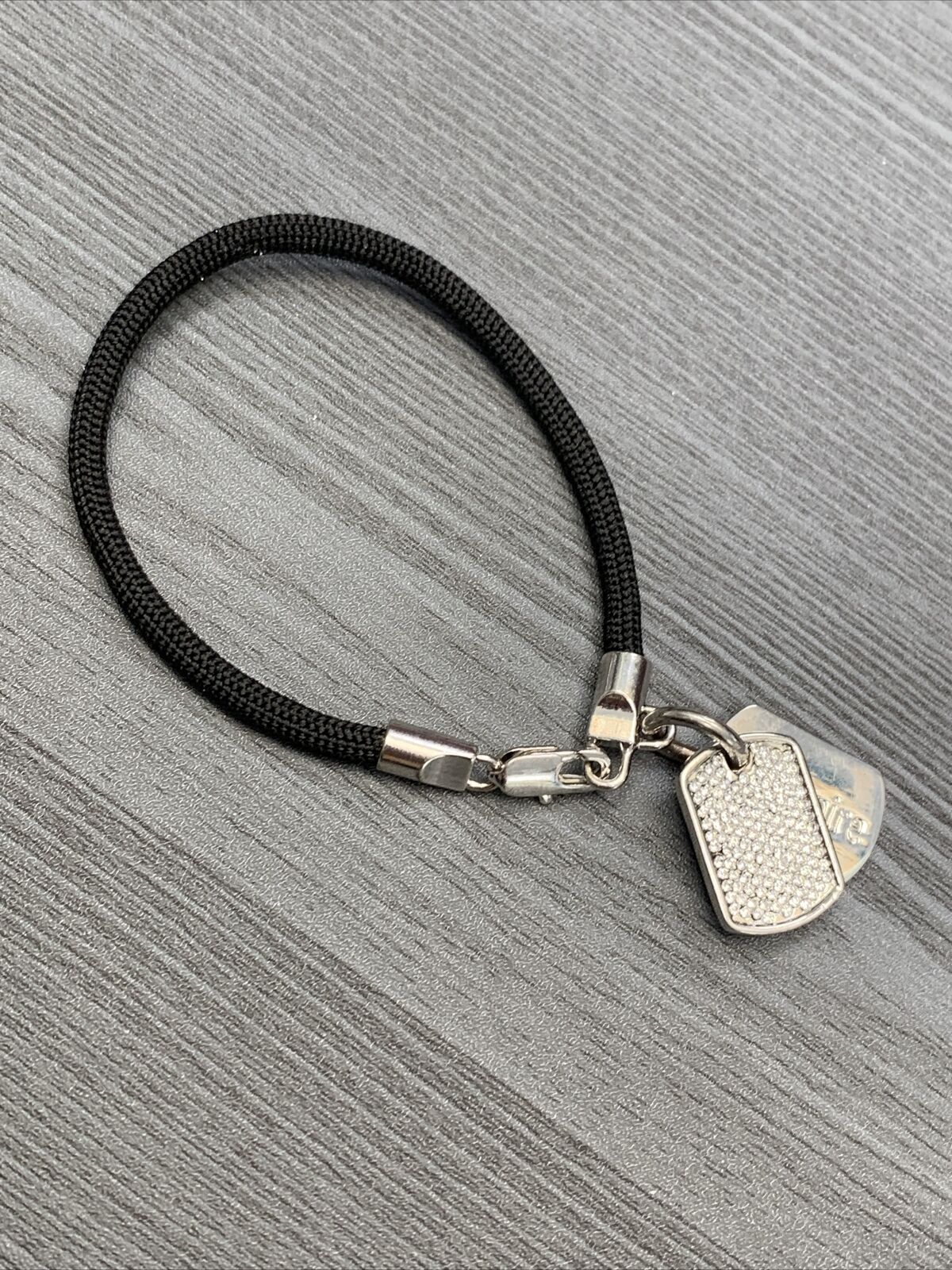 Vintage Stella Valle Warrior Micro Pave Charm Silver Tone Bracelet Black 7”