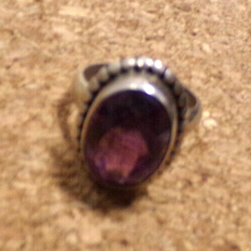 VINTAGE SILVER AMETHYST RING SIZE 9 12 x 15 mm CL88CR JZ90