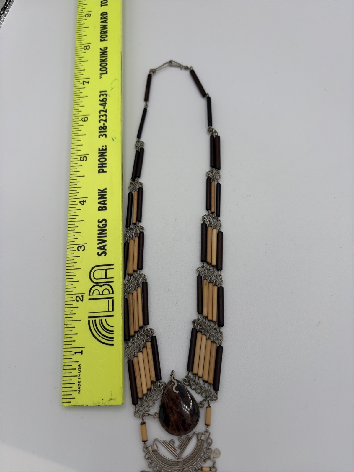 Vintage Handmade Choker necklace bamboo beaded black brown stone Snake Bail