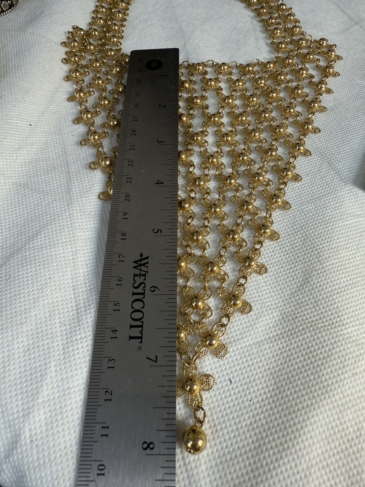 Vintage Gold Tone Articulated Chain Link V Bib Statement Necklace