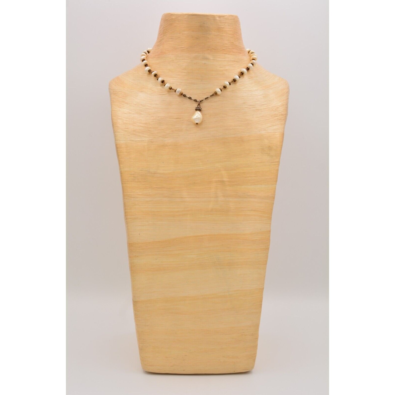 Vintage Pearl Necklace Y Drop Bronze Rustic Brass Tone AS IS Bin6A