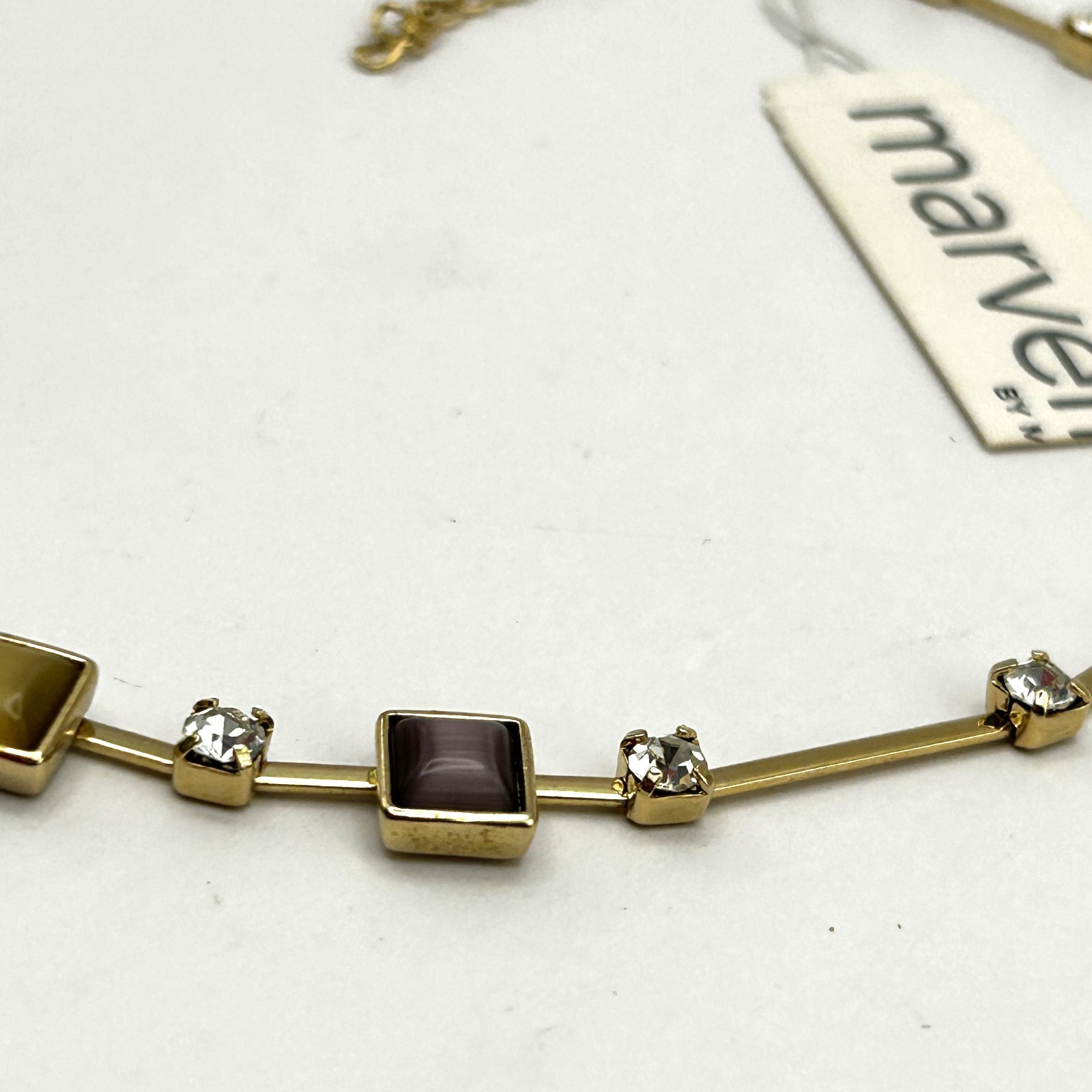 Vintage Marvella Square Glass Rhinestone Necklace with Original Tags