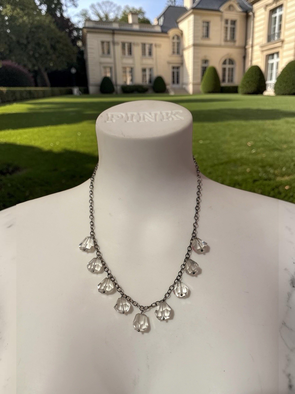 Exquisite Antique Art Deco Sterling Silver Rock Crystal Fringe Necklace