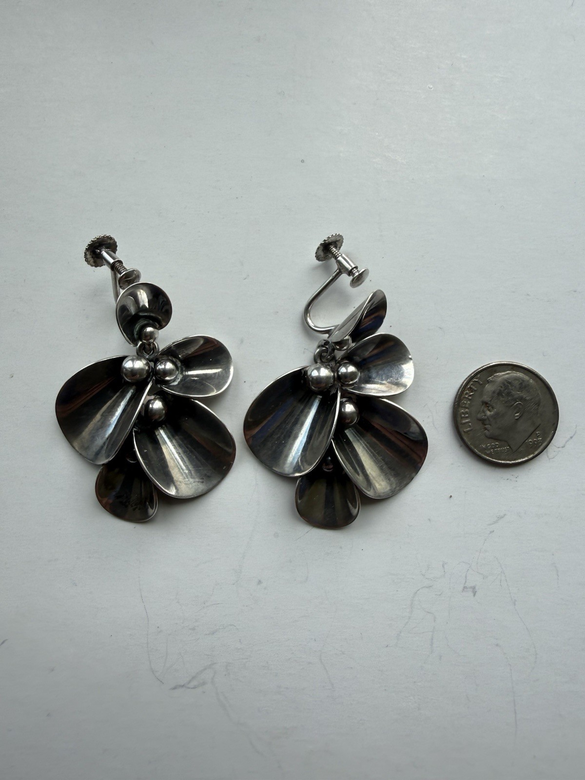 STERLING SILVER N.E. FROM DENMARK EARRINGS SIGNED SCREWBACK VINTAGE