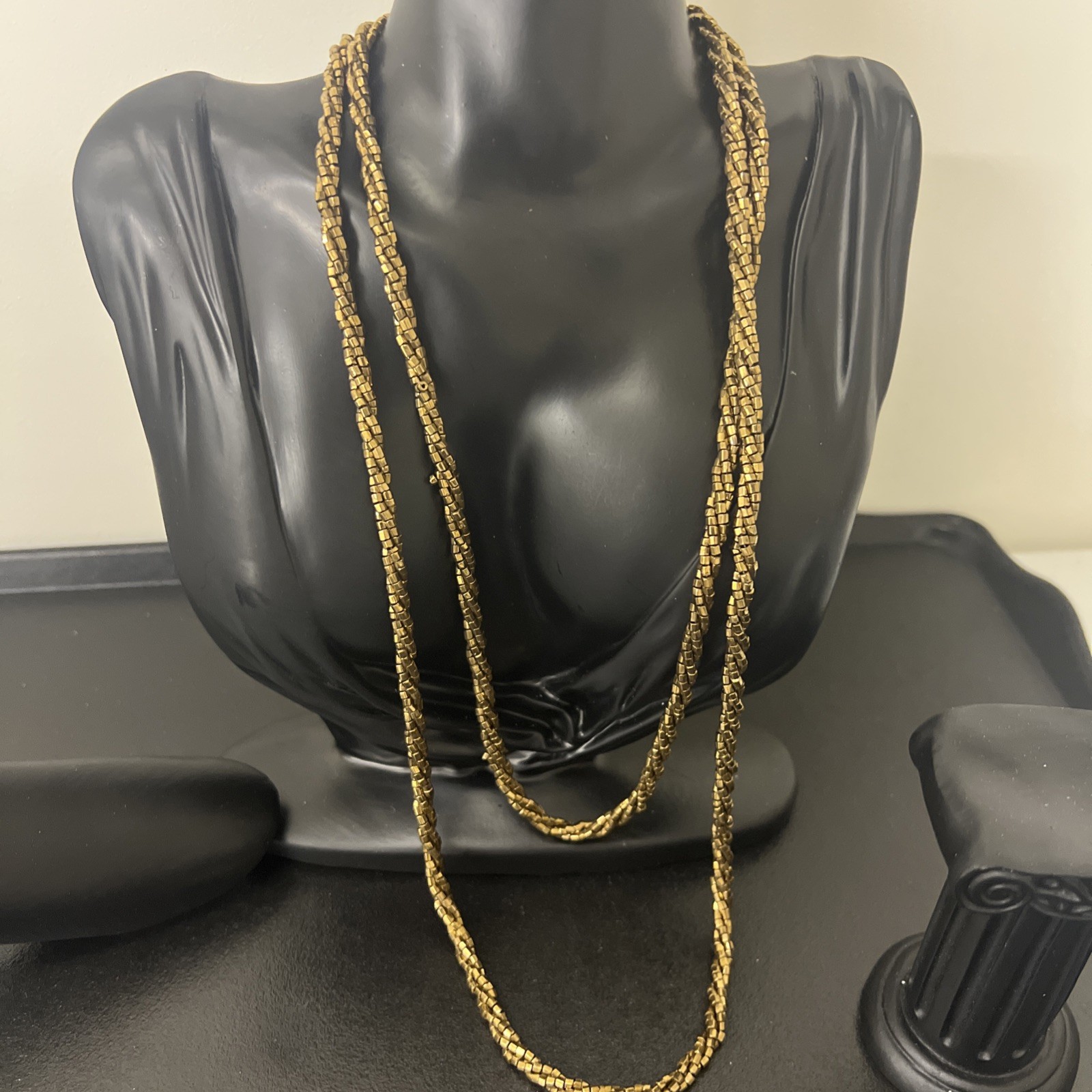 1970s Inspired Copper/Gold Tone Beaded Necklace Rare Design & Make 44” Long