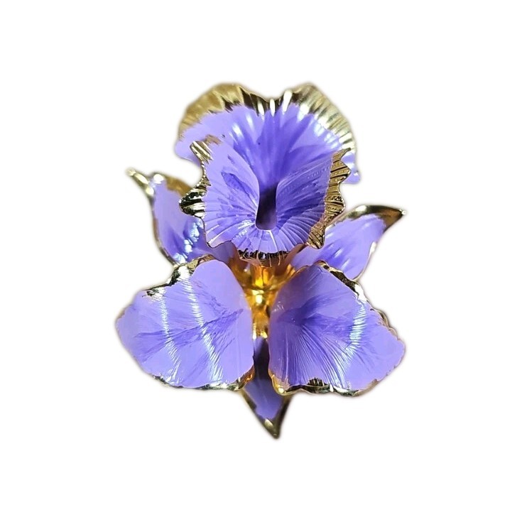 Flower Orchid Purple Enamel Vintage Gold Brooch 1.85″