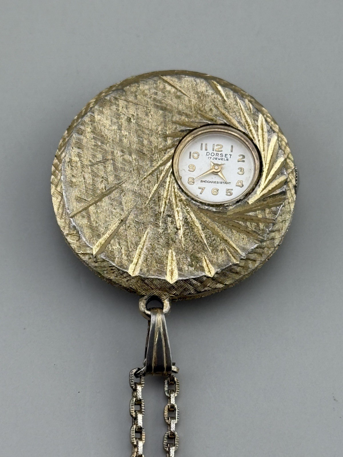 Vintage Dorset Swiss Pendant Watch Mid Century Atomic Starburst Manual 25″ Chain