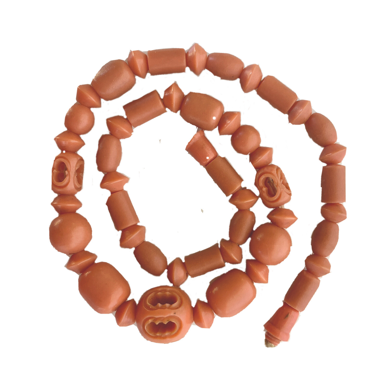 Vintage Celluloid Necklace in Salmon/Coral Color, 16-1/2″ Long