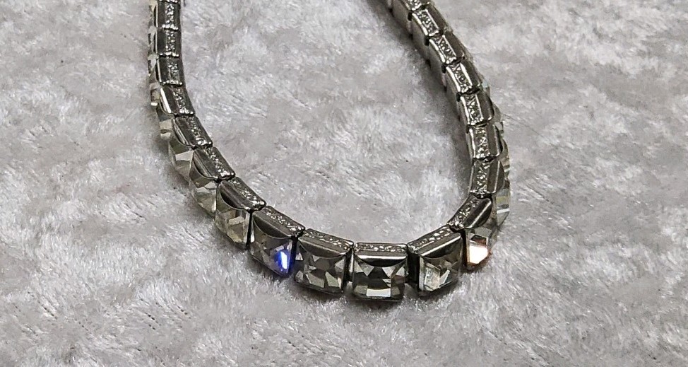 Vintage H&SO Sterling Silver White Glass Paste Rhinestone Tennis Bracelet 7.25In