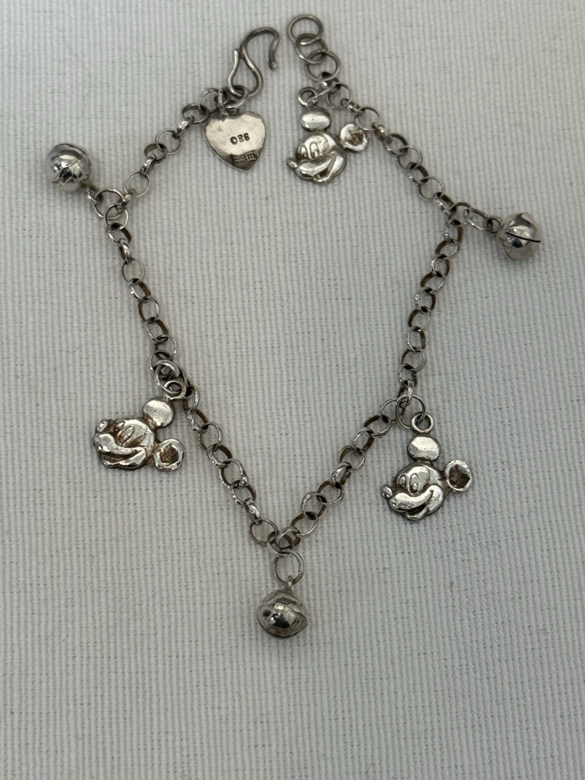 Rare Vintage 1940s 980 Silver MICKY MOUSE Charm Bracelet & Asian Maker Mark
