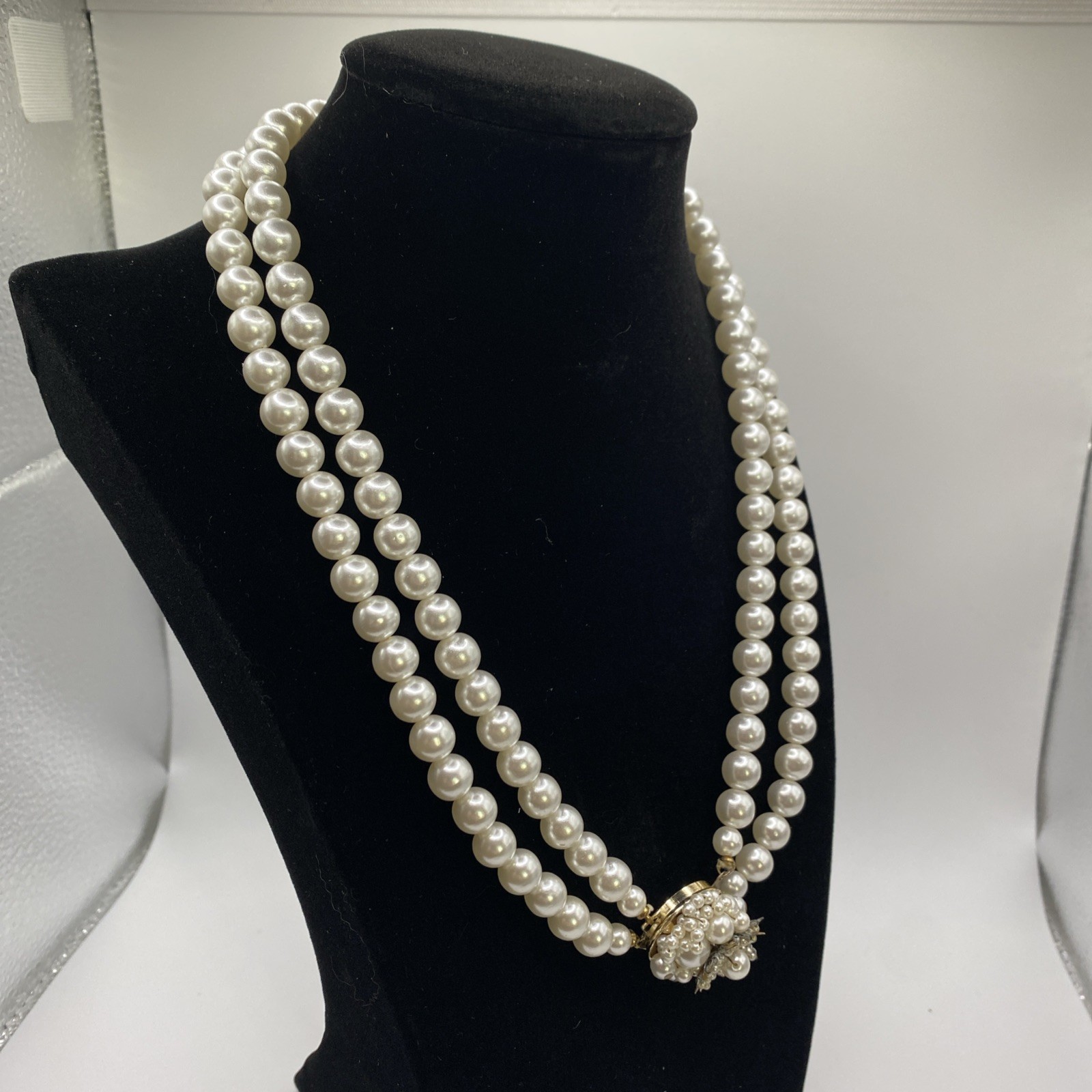 Vintage Faux Pearl Imitation Double Strand 18” Necklace Signed Japan