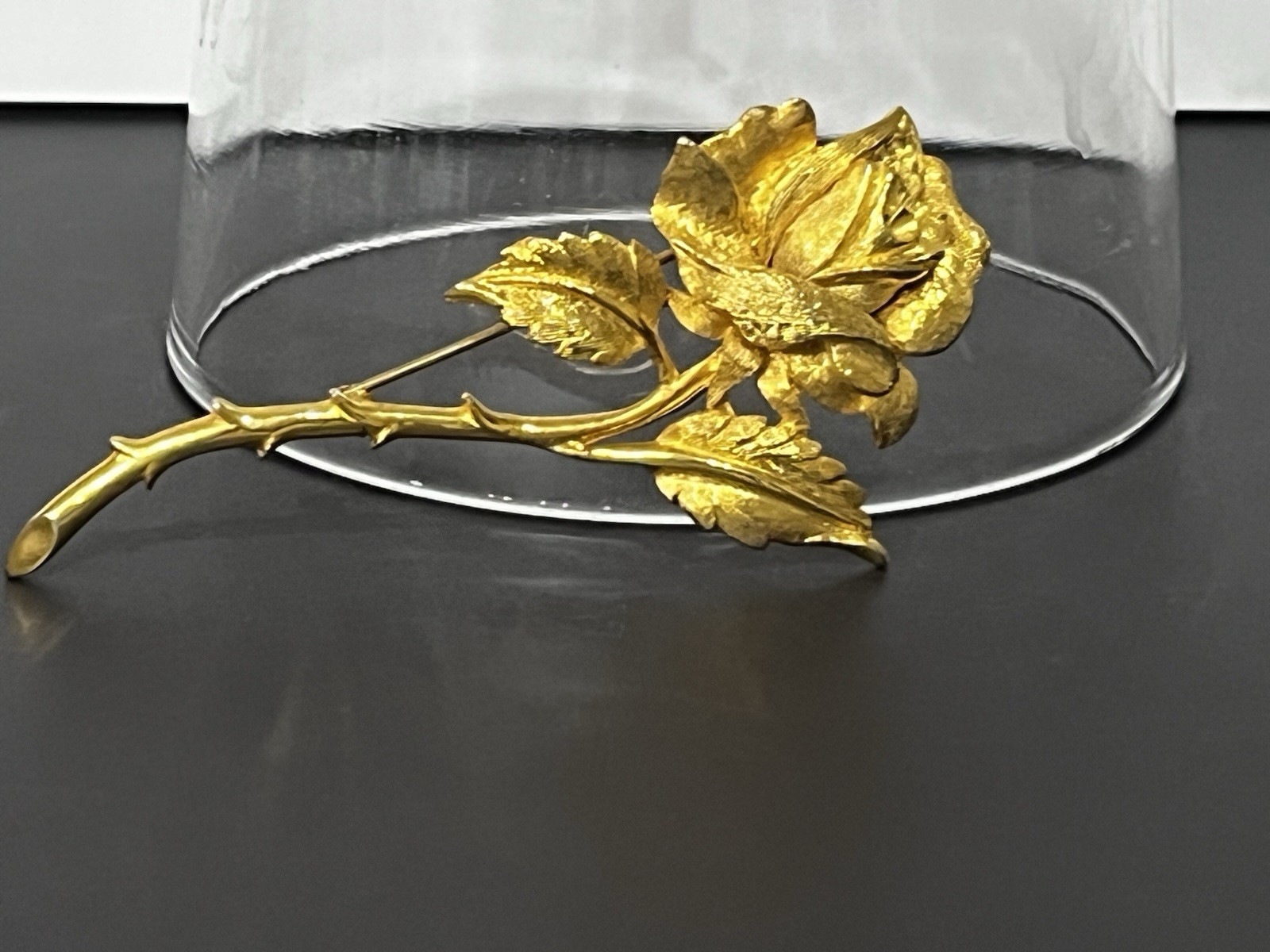 Charel Signed Gold -tone Long Stem Rose Pin 3.75”x 1.5-2”