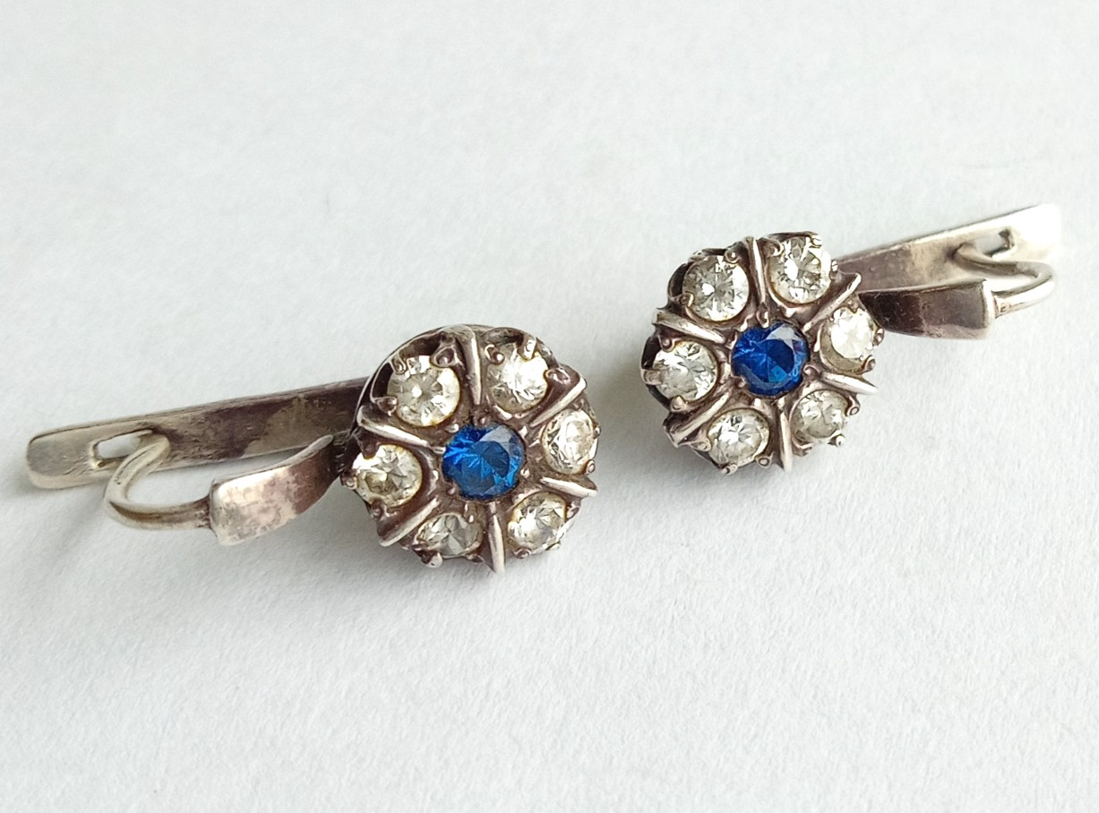 Vintage Earrings White blue stone stones Sterling Silver 925 test Women Jewelry