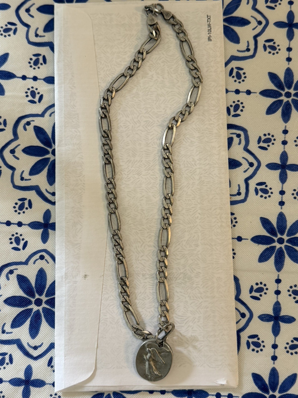Sterling Silver Guardian Angel Medallion Necklace 925 Italy.