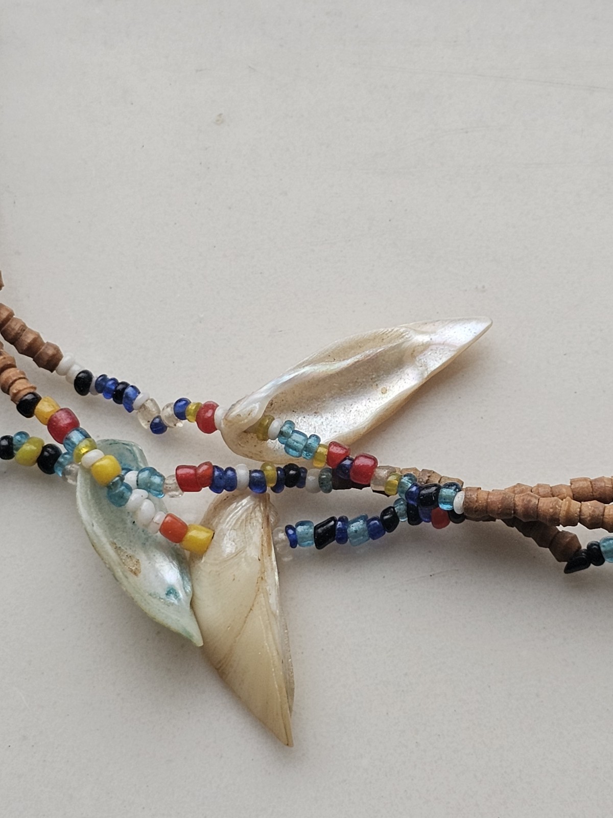 Beautiful Vintage Tribal Bead Cut Shell Bohemian Necklace