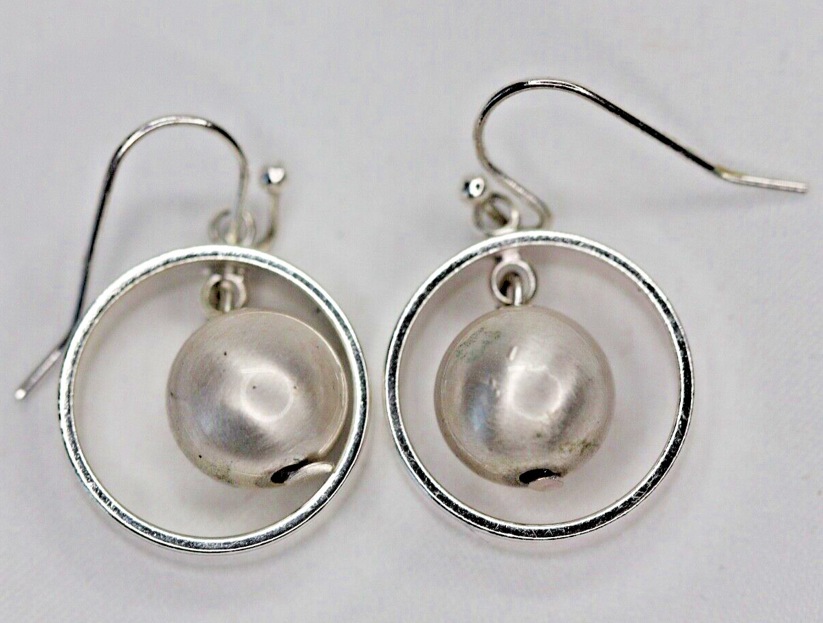 Silver Tone Floating Faux Pearl Bead Dangle Drop Hoop Earrings