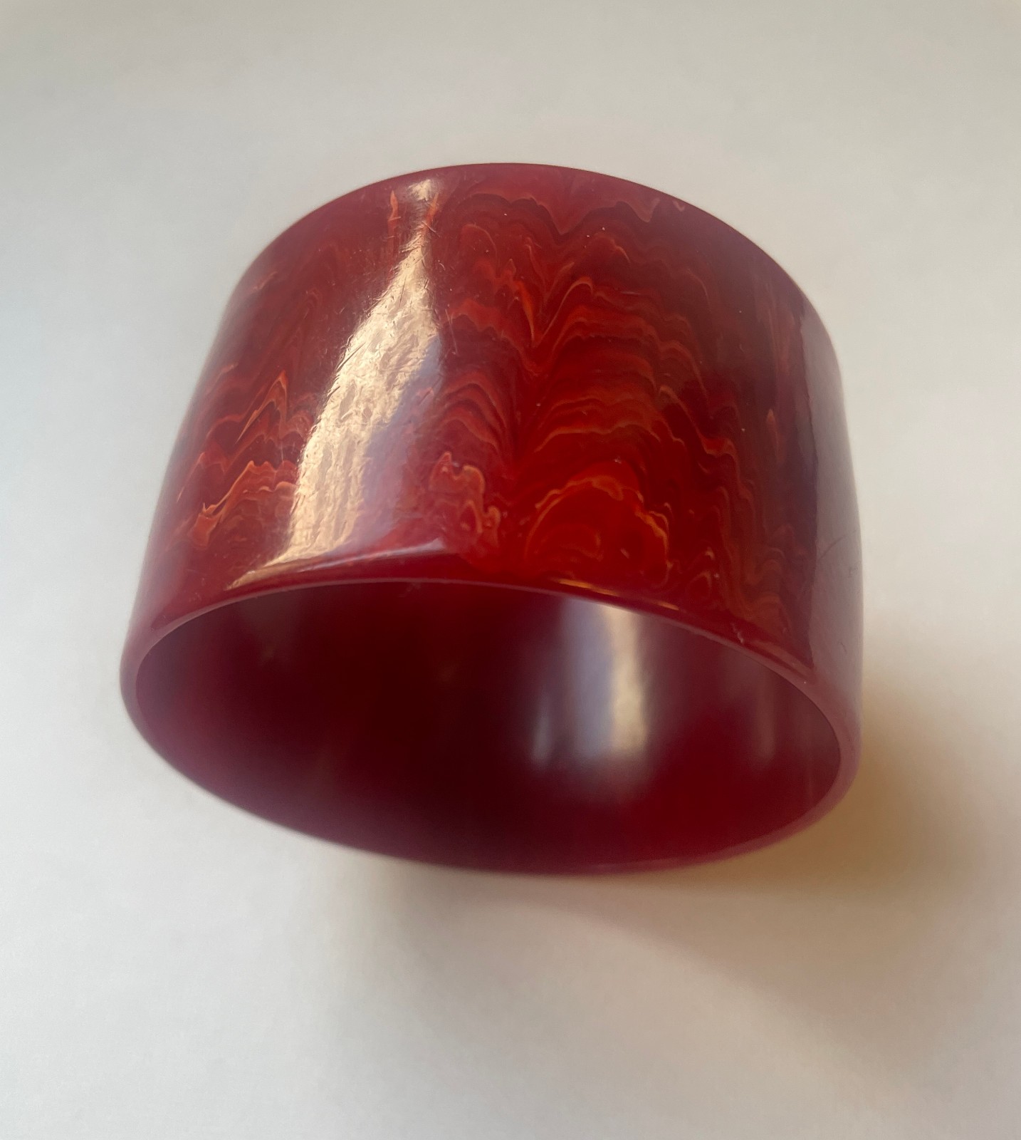 Bakelite Deep Red Cherry Marbled Wide Bangle Bracelet -Vintage -Statement Piece!