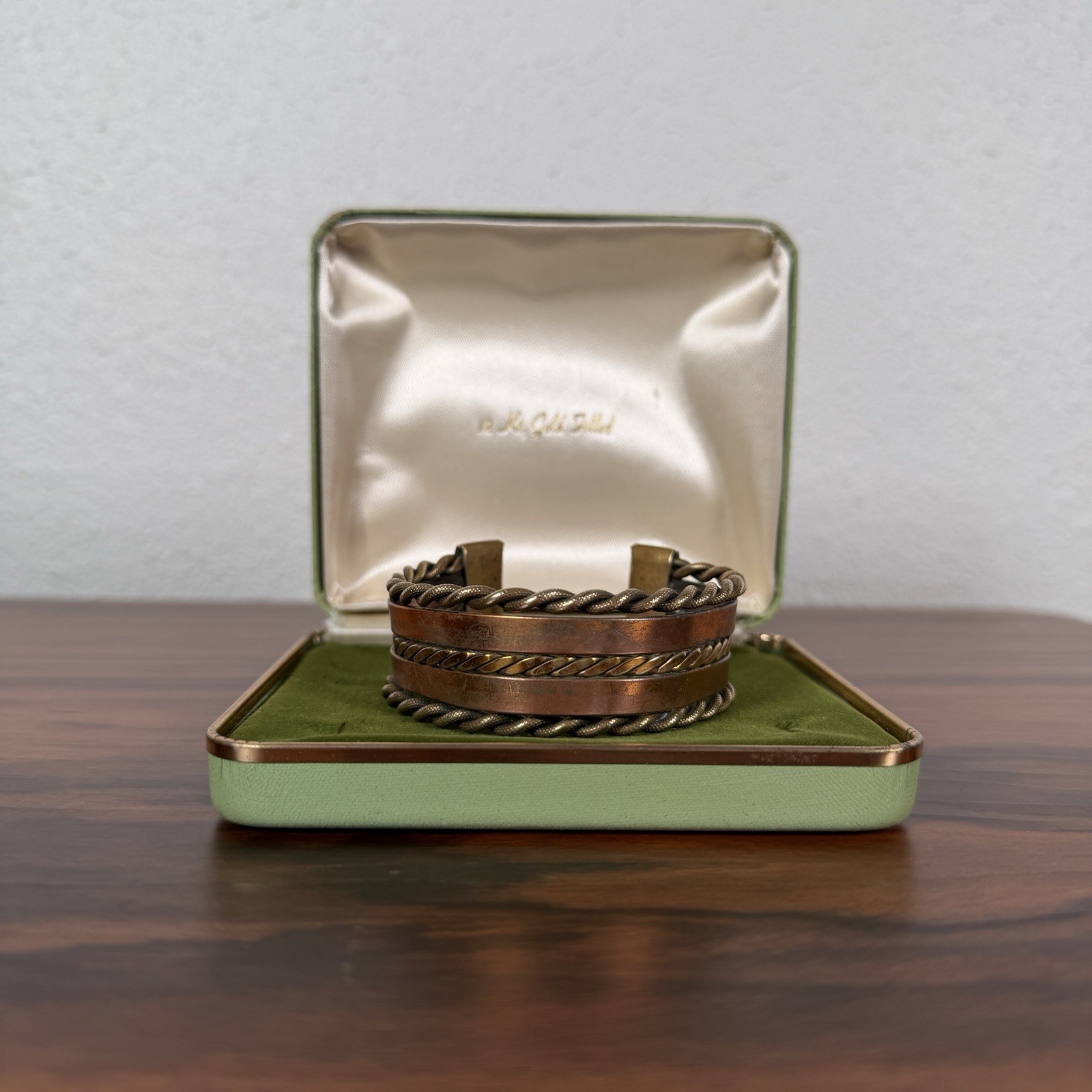 Vintage Multi Strand Brass and Copper Metal Twisted Detail Cuff Bracelet
