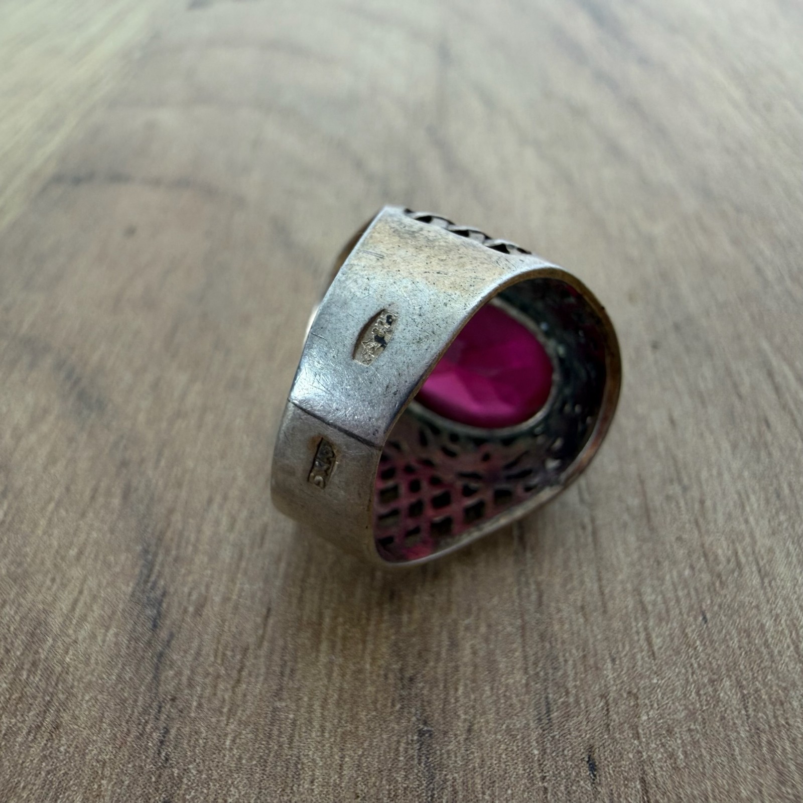 Vintage Soviet RING Silver 875 mark Star USSR, Women’s jewelry Pink size 7
