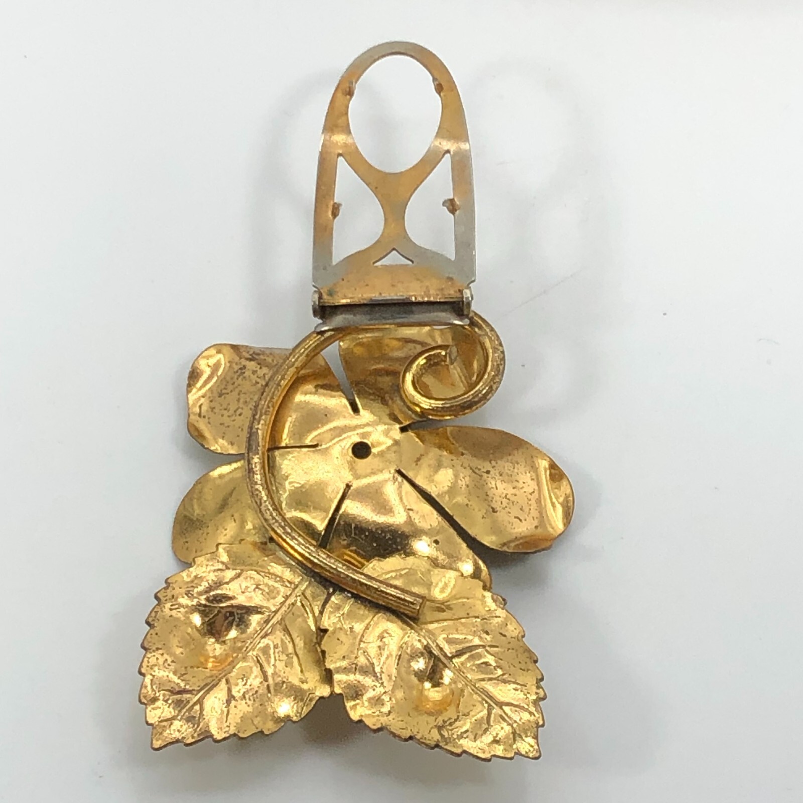 Vintage Flower & Leaves Dress Clip Brooch Gold Tone 1940s Estate Find