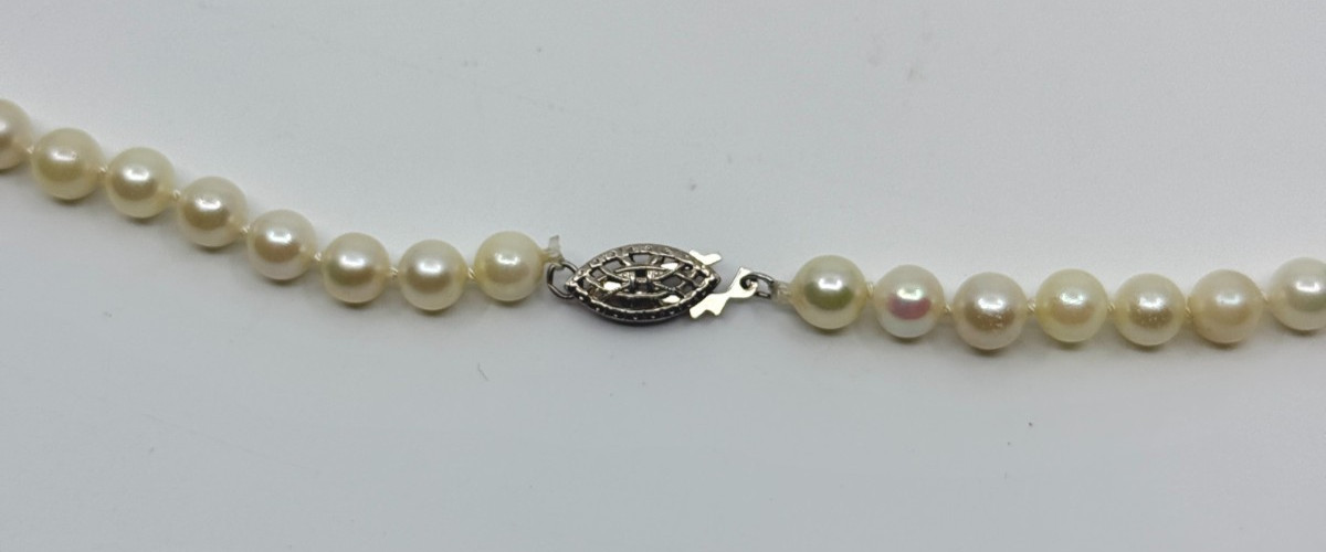 Vintage 6mm Sterling Silver Saltwater Japan Akoya Cultured Pearl Necklace 17.5″