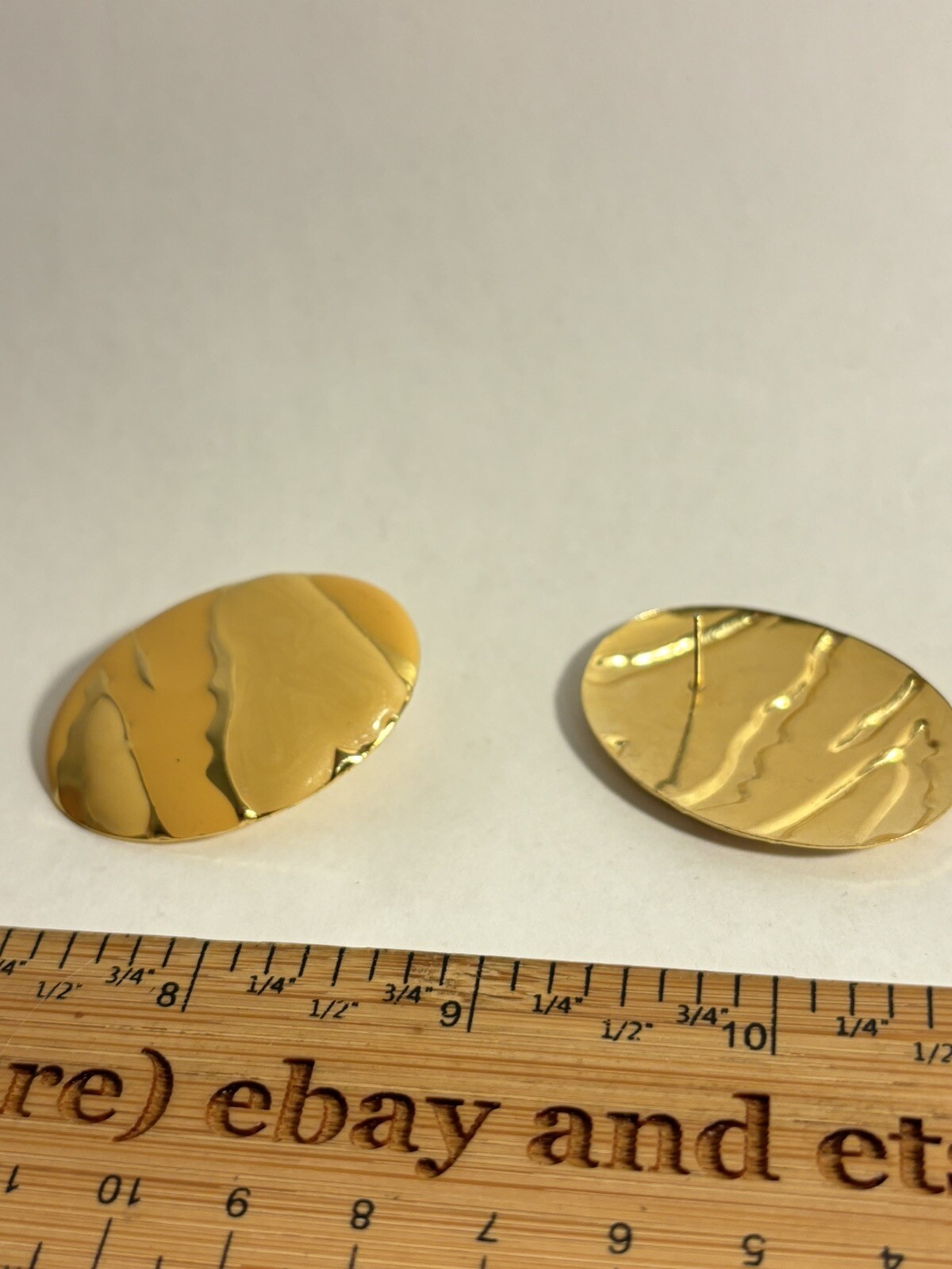 vintage orange and cream tone enamel earrings with gold splash accents rare